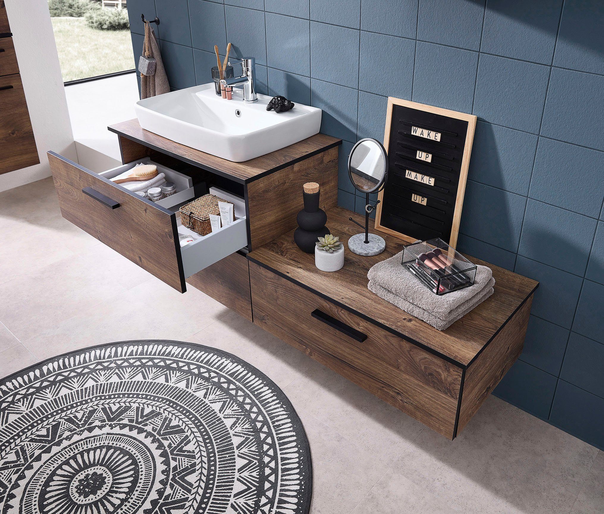 Saphir Onderkast Quickset badkast met 1 klep, inclusief afdekplaat Badkamer onderkast, eiken Ribbeck in dwarsimitatie, 71 cm breed