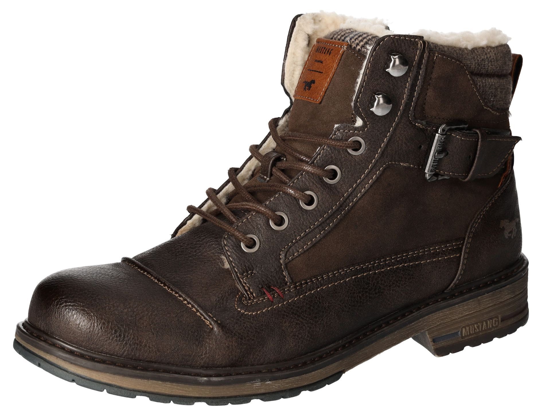 Mustang Shoes Winterlaarzen blokhak, winterlaarsjes, veterschoenen met geruit accent