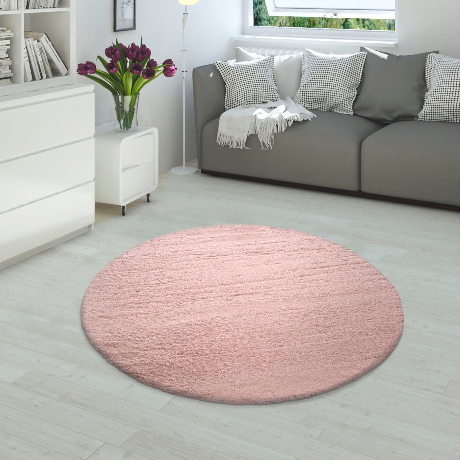 Paco Home Vachtvloerkleed Rabbit 780 Imitatiebont, voelt als konijnenbont, heerlijk zacht vloerkleed, unikleuren dieren vloerkleden maat Ø 80 cm x 26