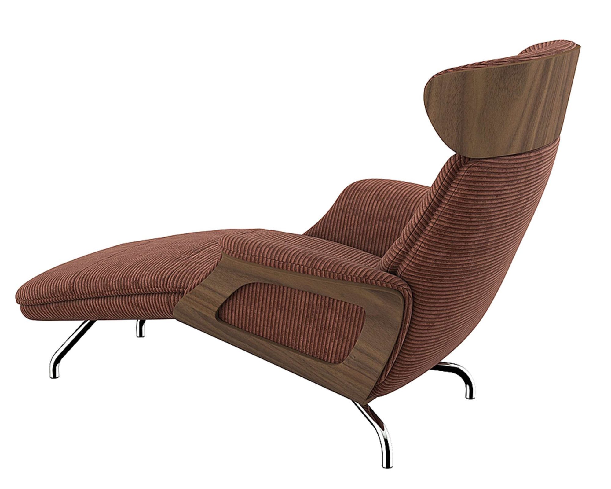FLEXLUX Loungestoel Clement chaise longue, relaxstoel, ligstoel Rug- en hoofdsteunverstelling, armleuning, walnoot, voet van aluminium