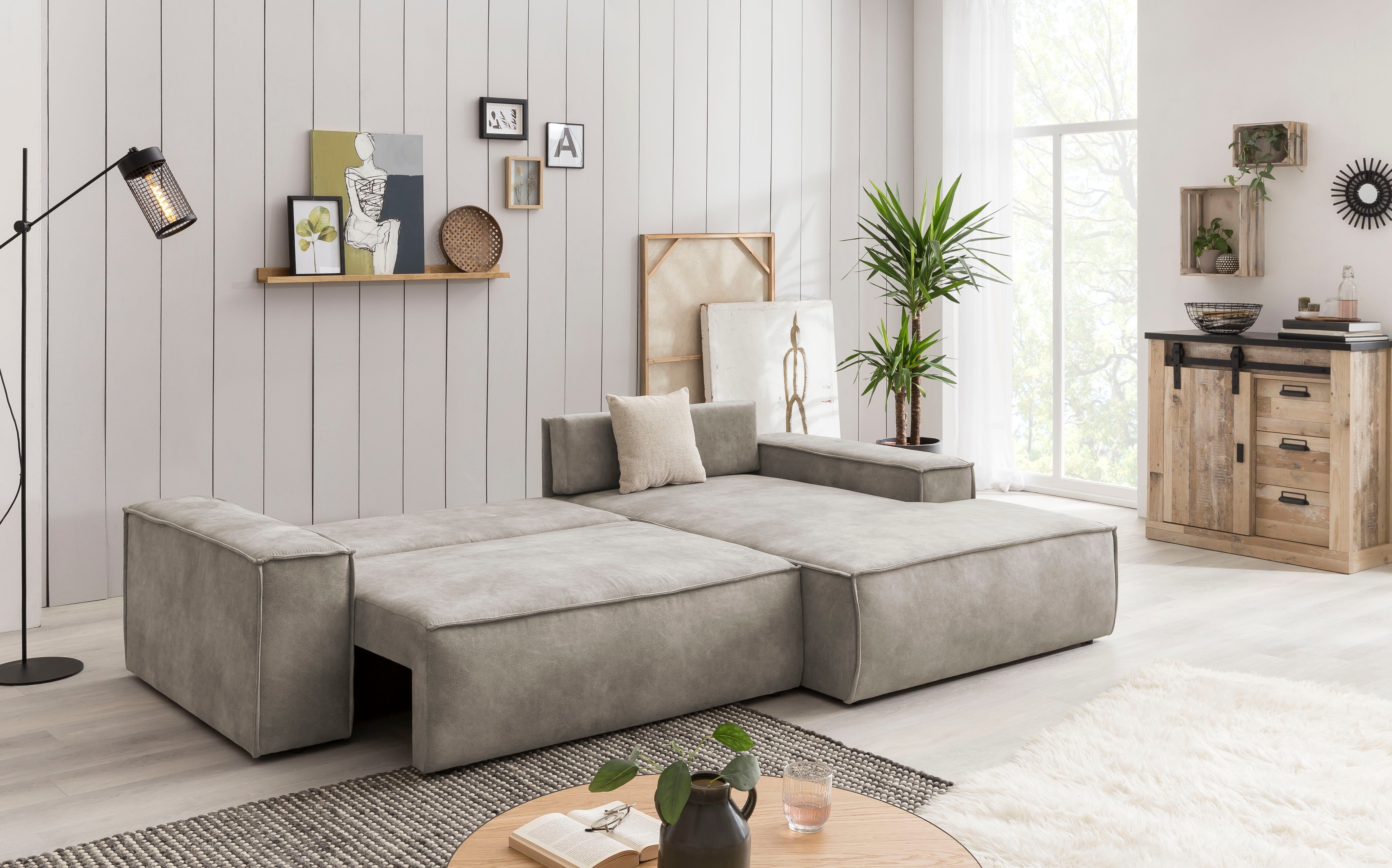 Home affaire Hoekbank SHERWOOD bedbank 267 cm, L-model, Slaapfunctie met bedlade (210x136 cm), cord, vintage, fluweel