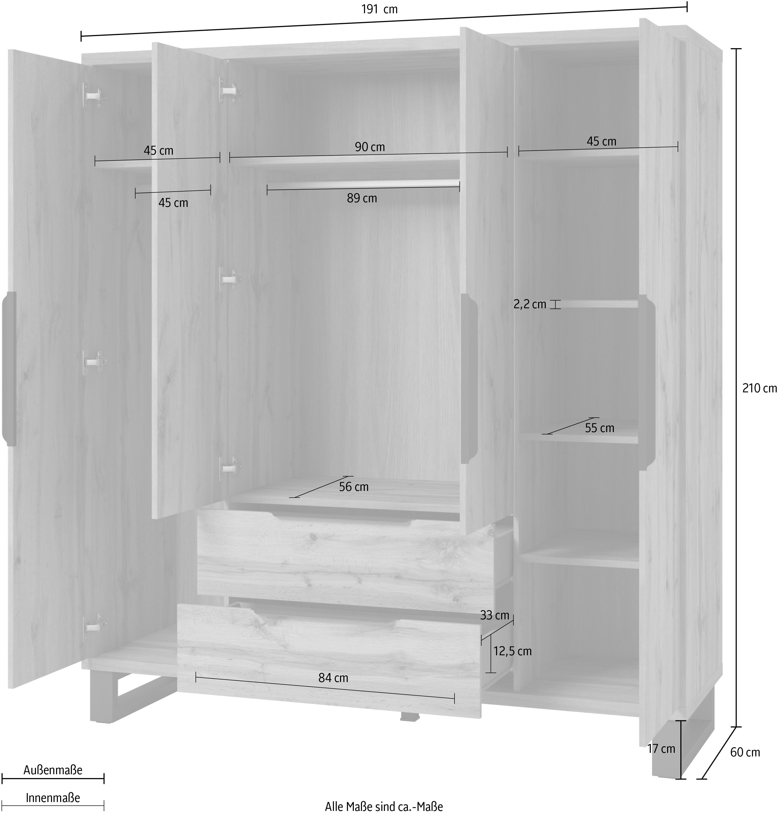Home affaire Draaideurkast Bronne, breedte 191 cm, linnenkast inclusief binneninrichting