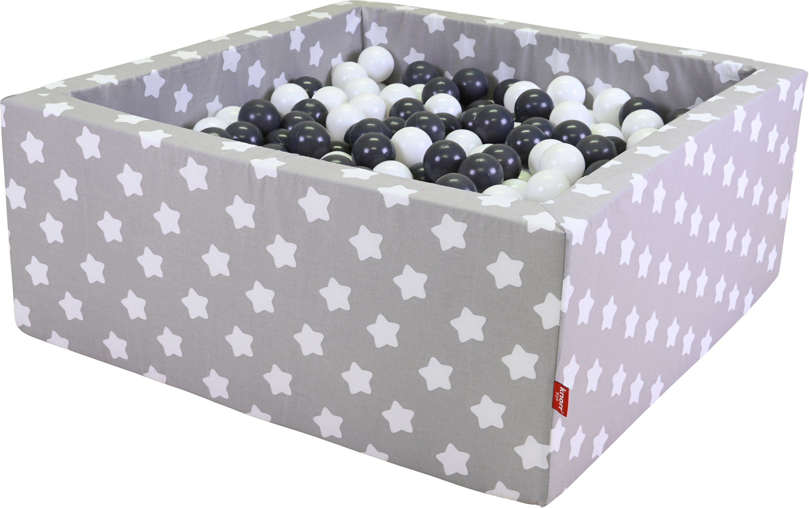 Knorrtoys® Ballenbak Soft, Grey white stars hoekig met 100 ballen grijs/crème, made in europe