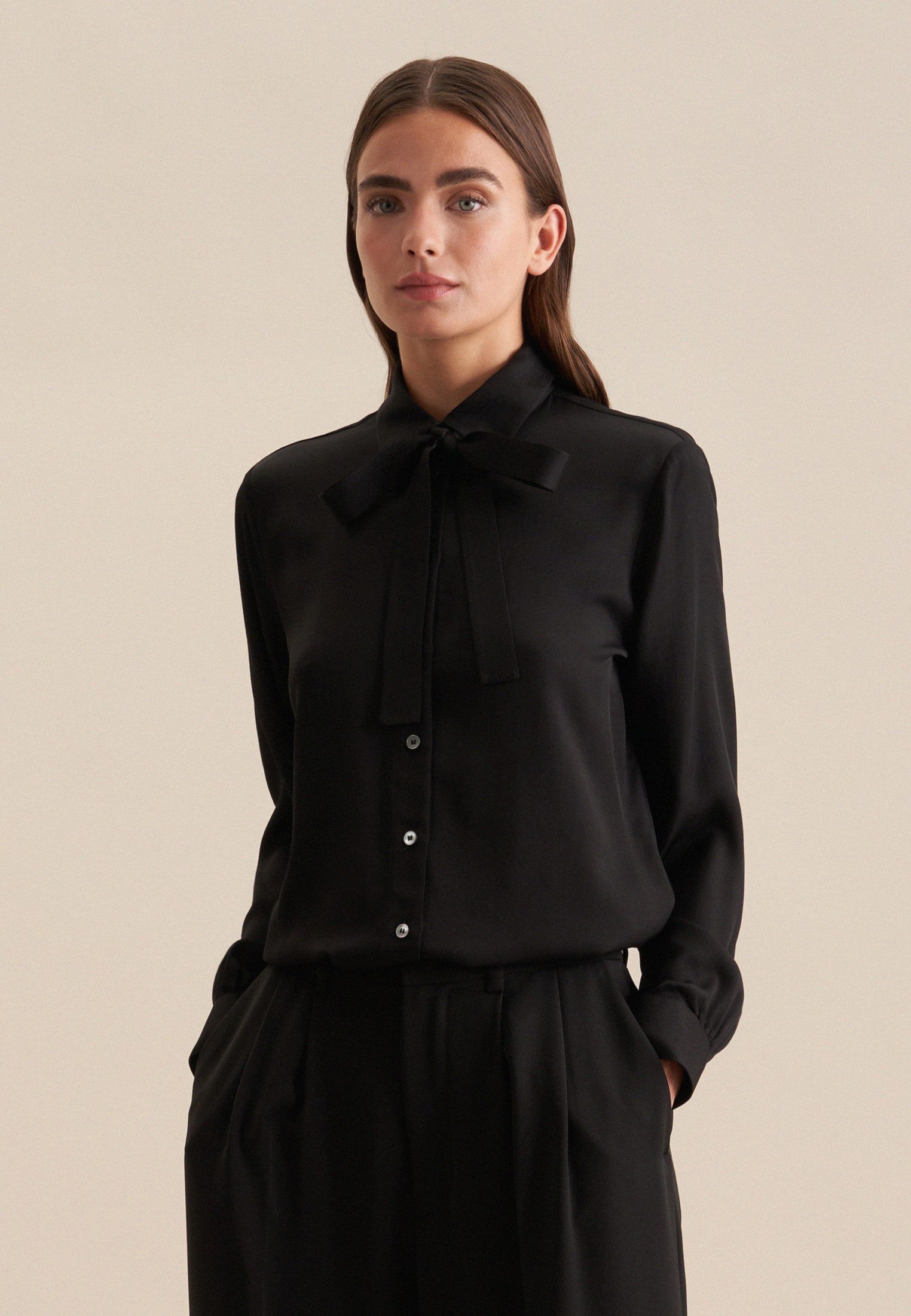 seidensticker Overhemdblouse Zwarte roos Lange mouwen kraag uni dames lange blouses maat XXL (44) zwart