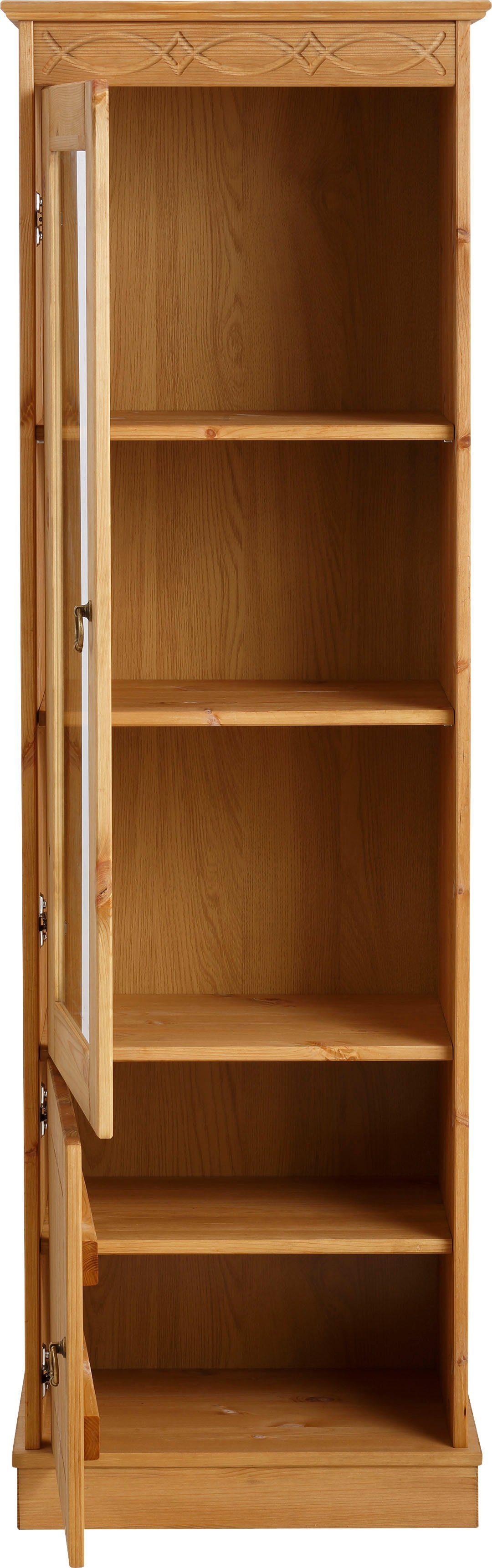 Home affaire Vitrinekast Indra van massief dennenhout, fsc®, 2-delig, hoogte 145 cm, discreet ornament