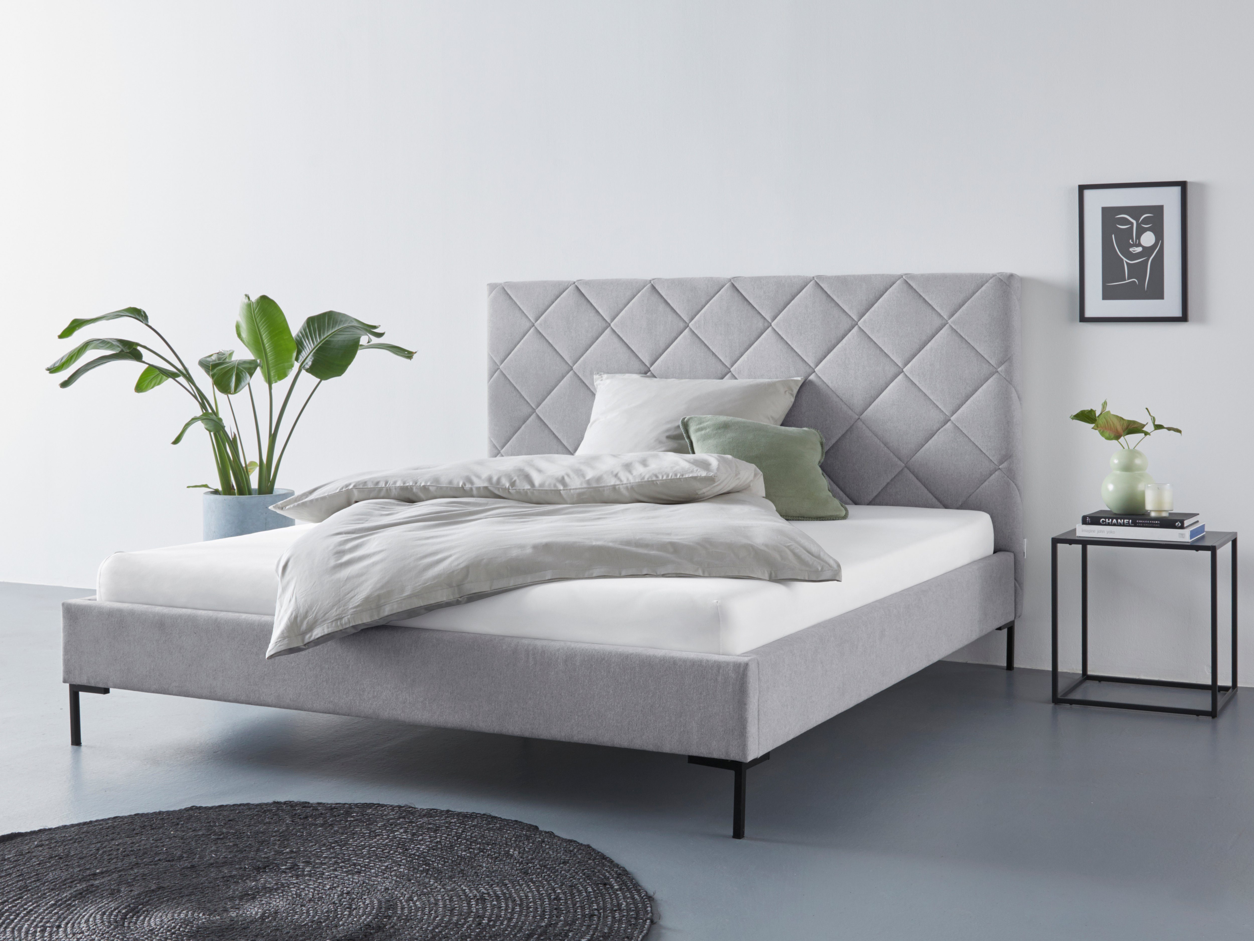 Guido Maria Kretschmer Home&Living Gestoffeerd bed CHARLOTT Modern bekleed bed met of zonder lattenbodem bedden grijs
