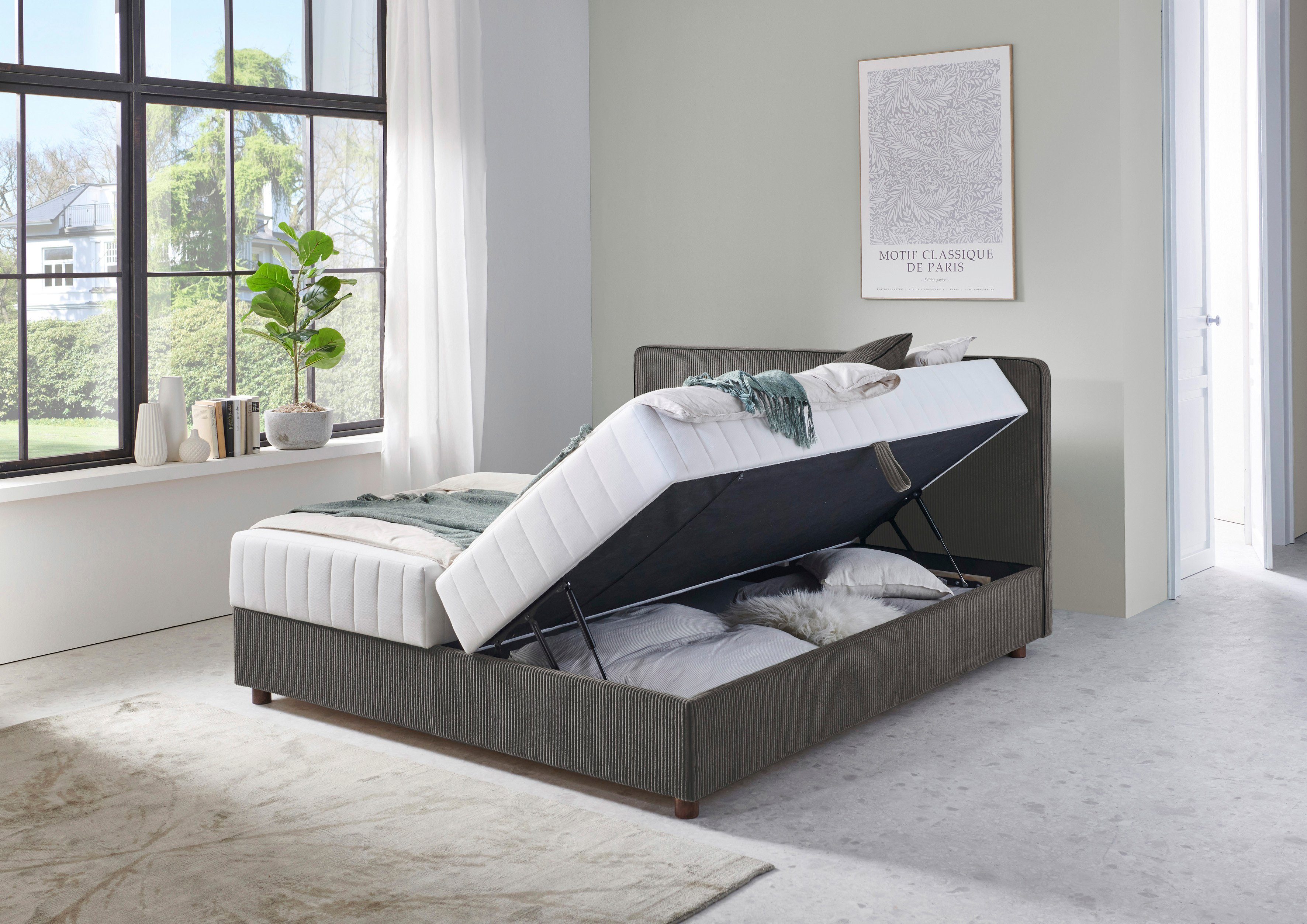ATLANTIC home collection Bed Corinna Boxspring bed incl. opbergruimte, ribfluweel, verkrijgbaar in verschillende breedtes