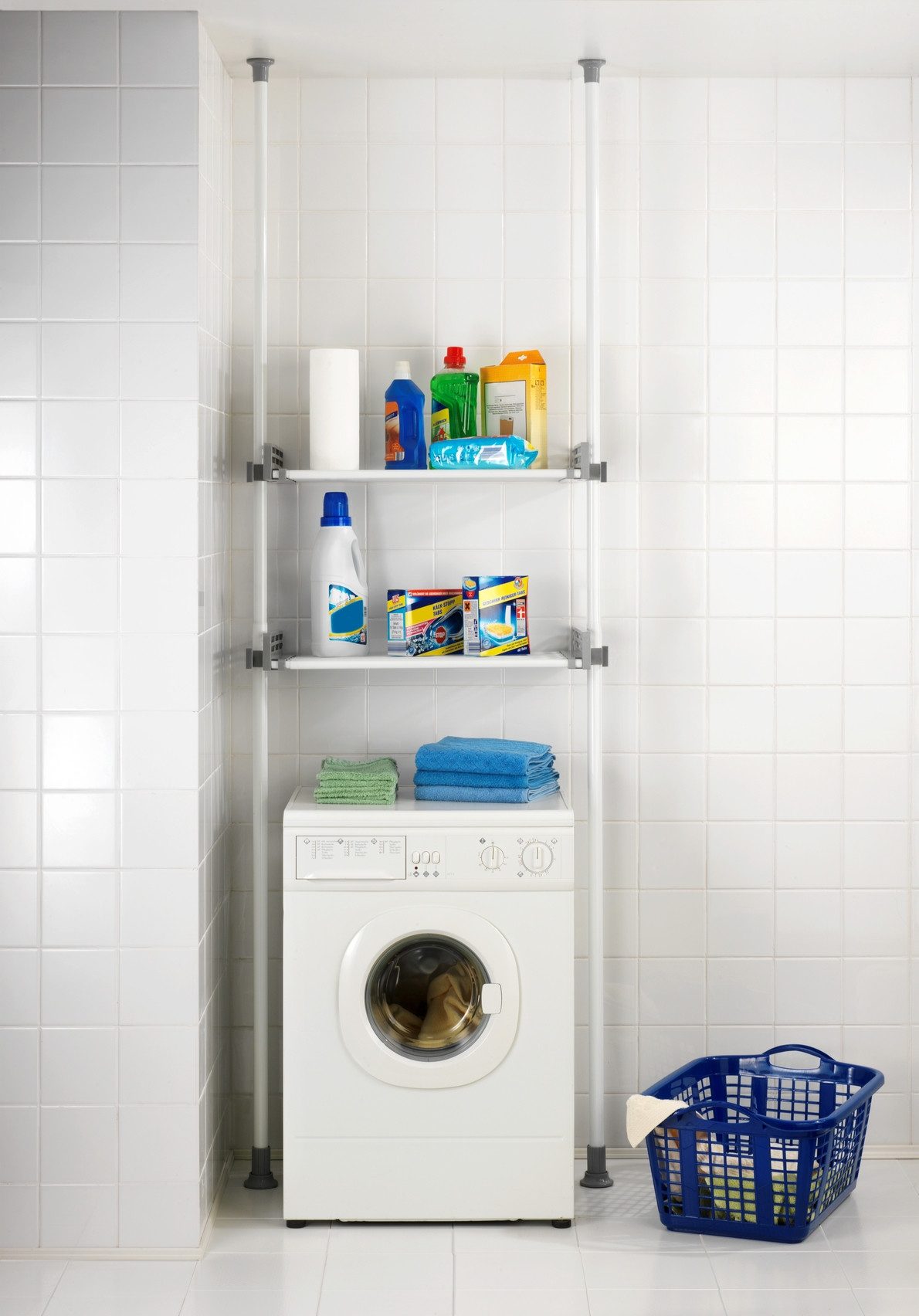 WENKO Telescooprek Herkules Twin 2 draagstangen, 2 verstelbare planken, ideaal voor badkamer & berging (set)
