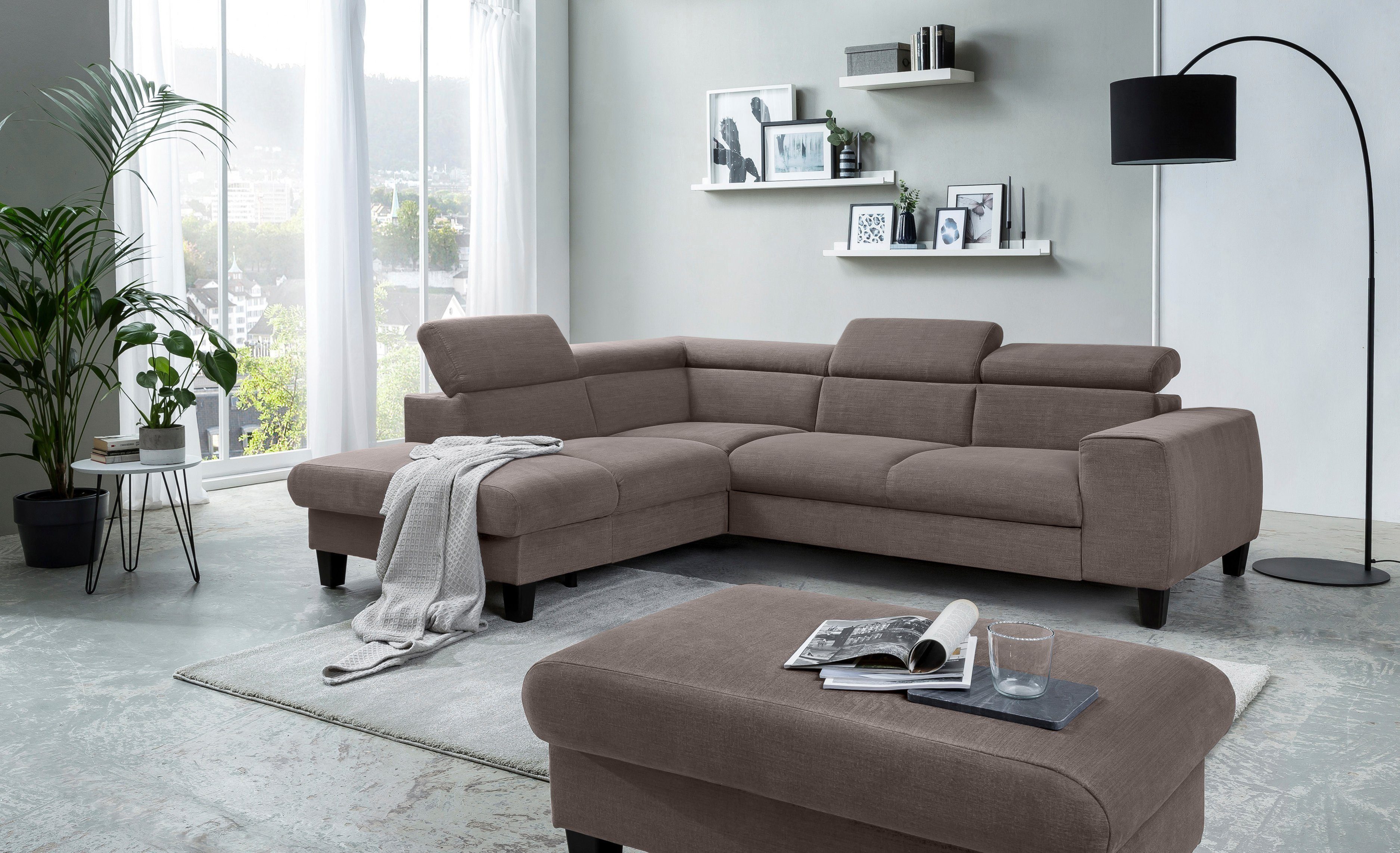 COTTA Zithoek Morven L-vorm Set bestaande uit: hoekbank met hoofdverstelling & hocker (set)