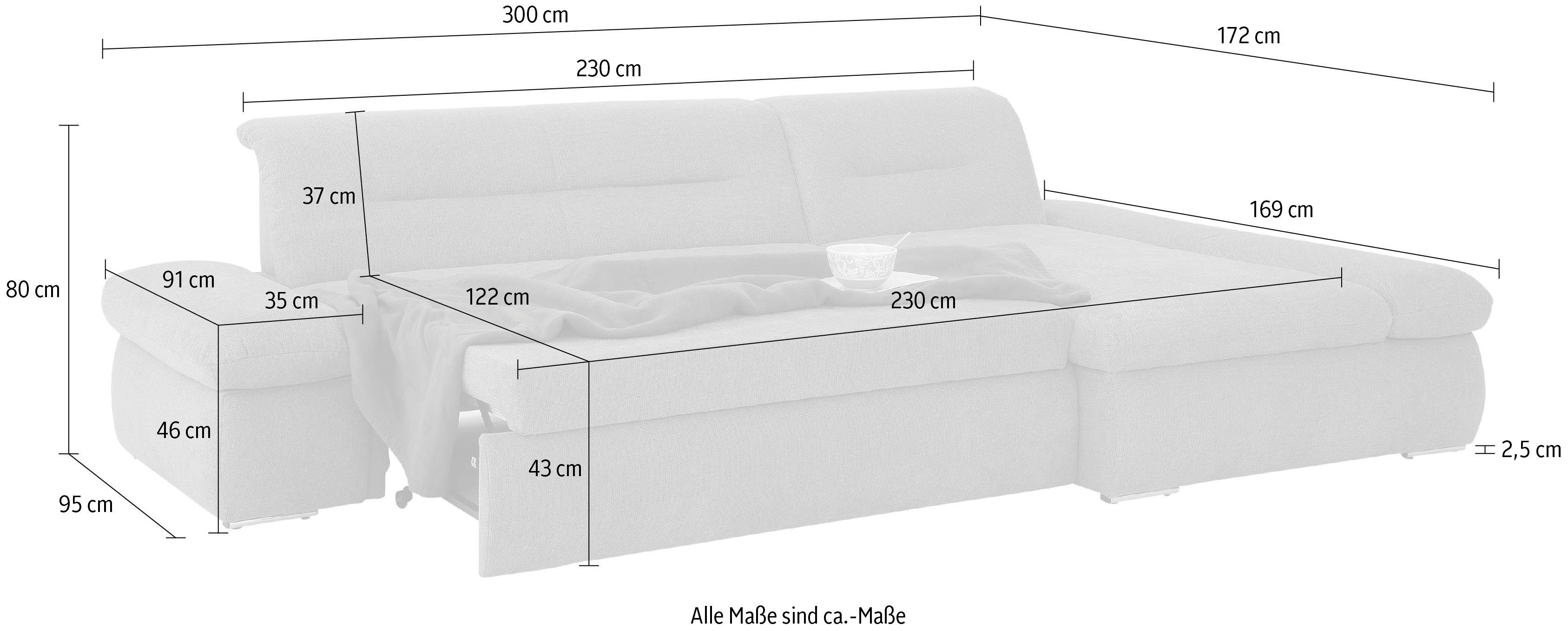 INOSIGN Hoekbank Avesa L-vorm Naar keuze met armleuningverstelling en slaapfunctie, bxdxh: 300x172x80cm
