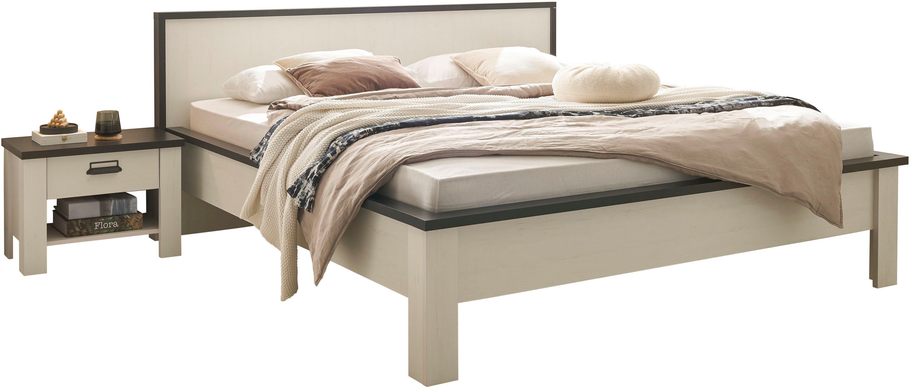 Home affaire Ledikant Sherwood Ligoppervlak bed 180 x 200 cm, 2 nachtkastjes met elk 1 lade (3-delig)