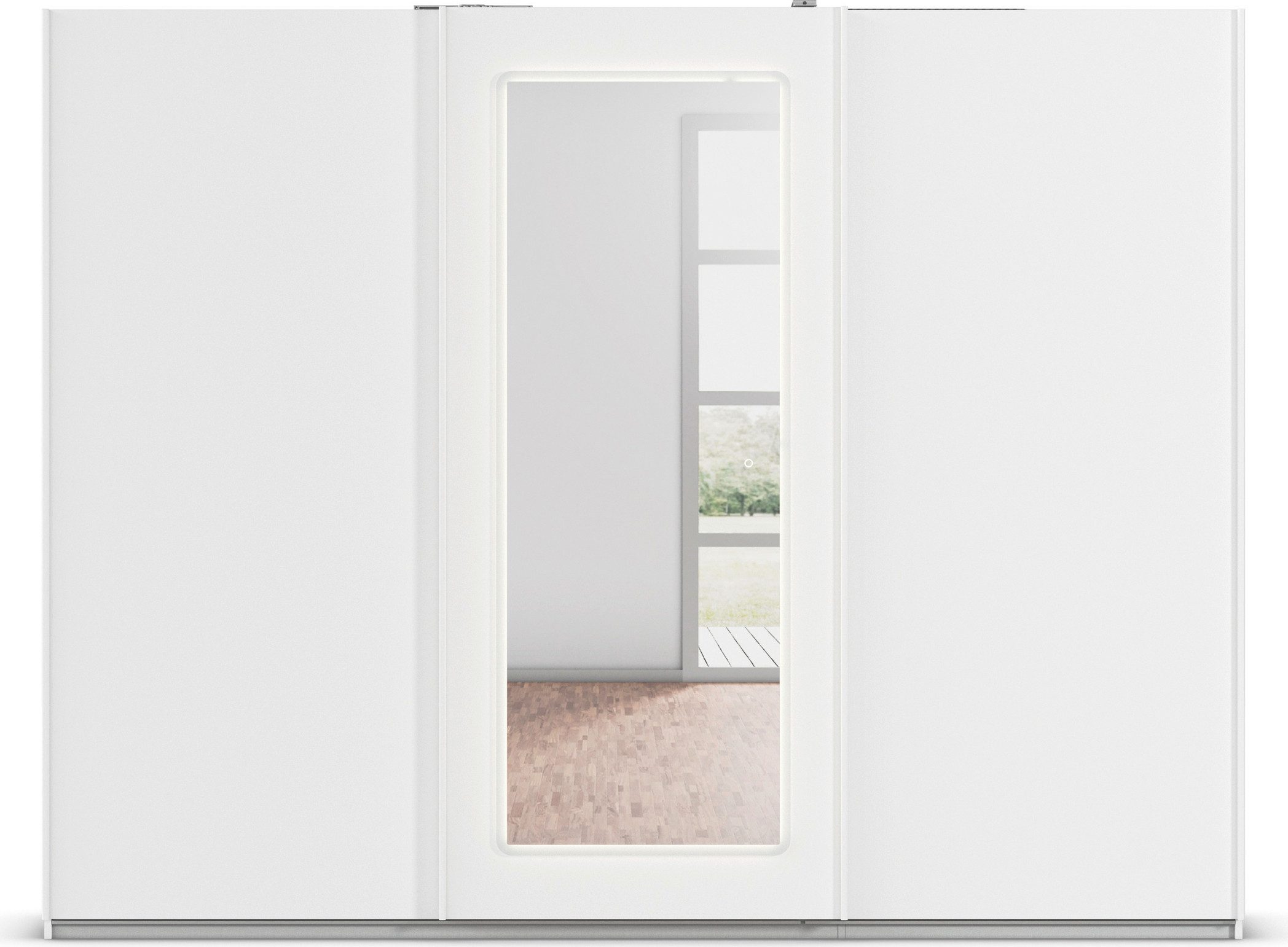 rauch Schuifdeurkast Kledingkast Kast Garderobe Wasmand ABRAXXAS met spiegel en geïntegreerde dimbare led-verlichting made in germany
