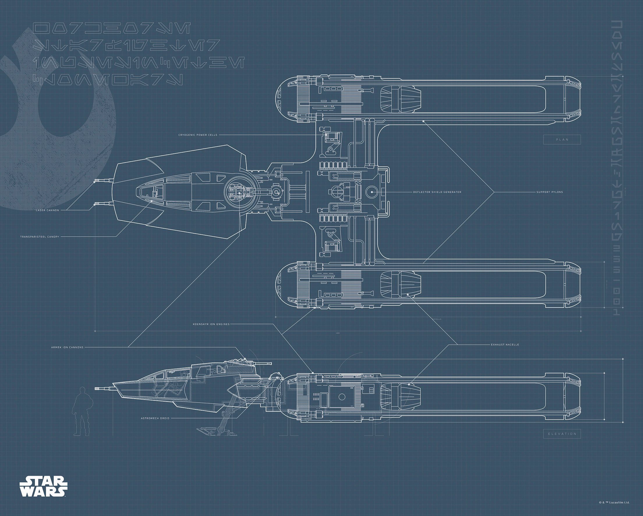 Komar wanddecoratie Star Wars EP9 Blueprint Y-Wing, zonder lijst