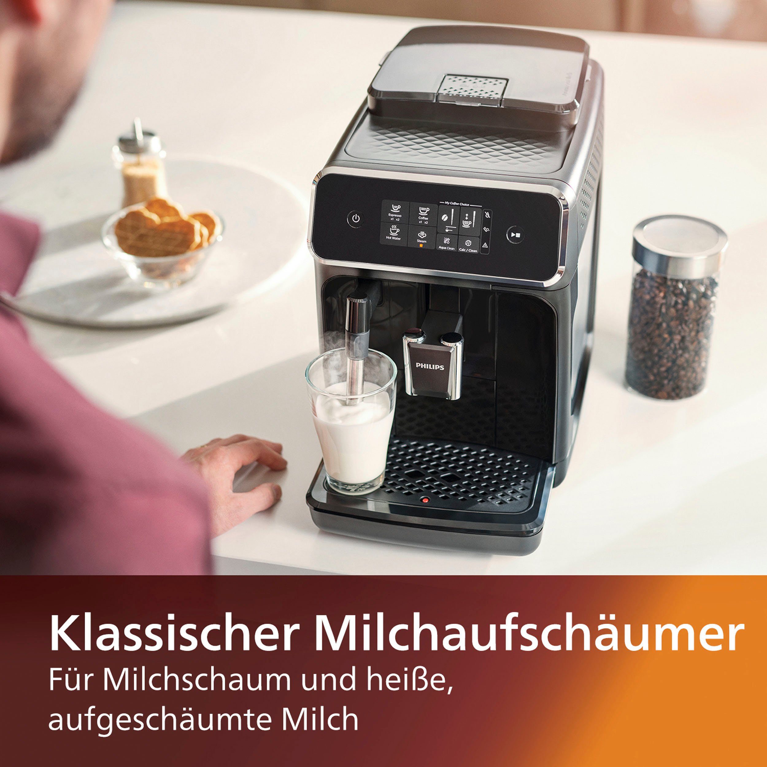 Philips Volautomatisch koffiezetapparaat 2200 Serie EP2220/10 Pannarello, voor 2 koffiespecialiteiten en verstelbare aromasterkte, matzwart