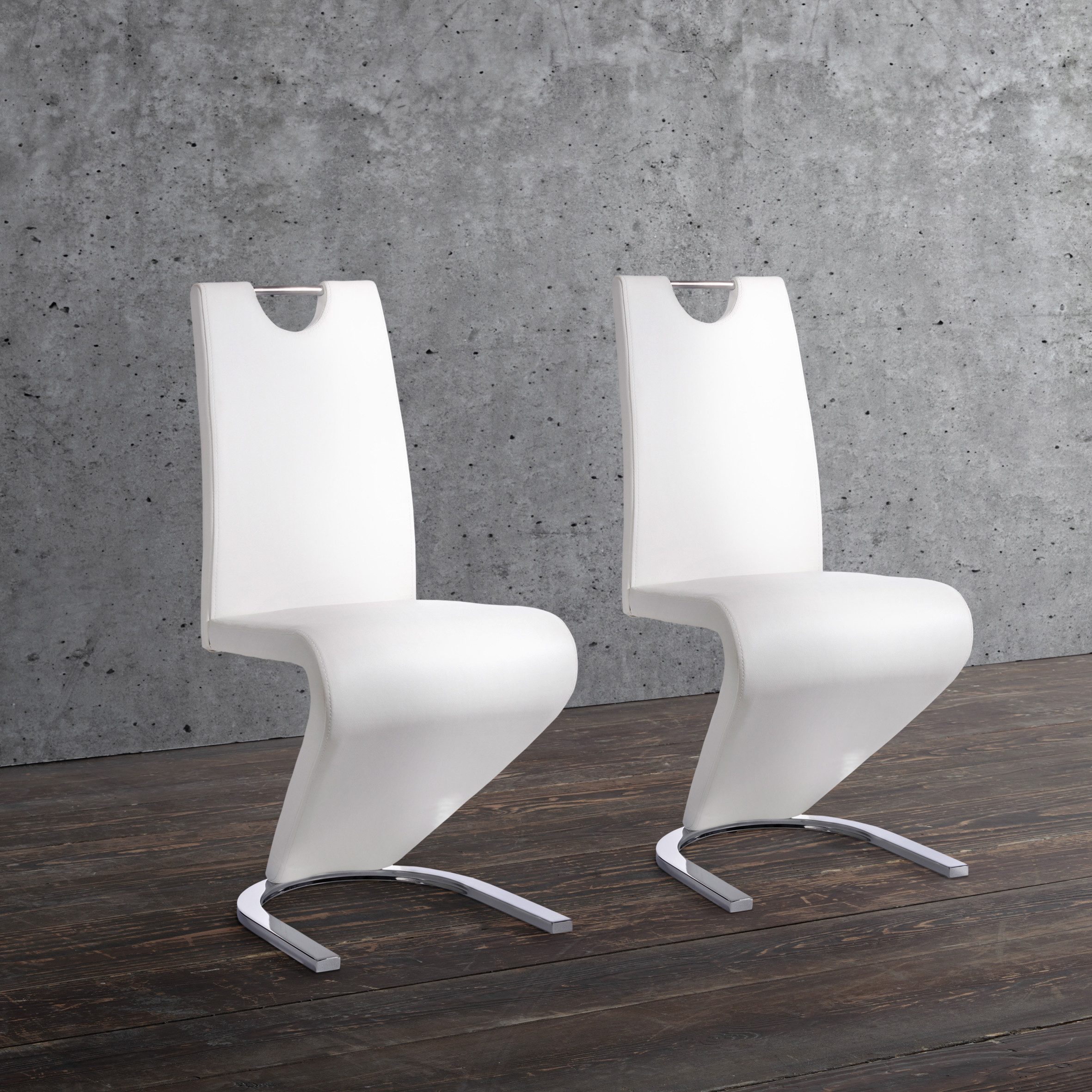 Home affaire Eetkamerstoel Monza Bekleding in imitatieleer, rugleuning met handgreep voor eenvoudig terugtrekken (set, 2 stuks) 4 poot stoelen wit