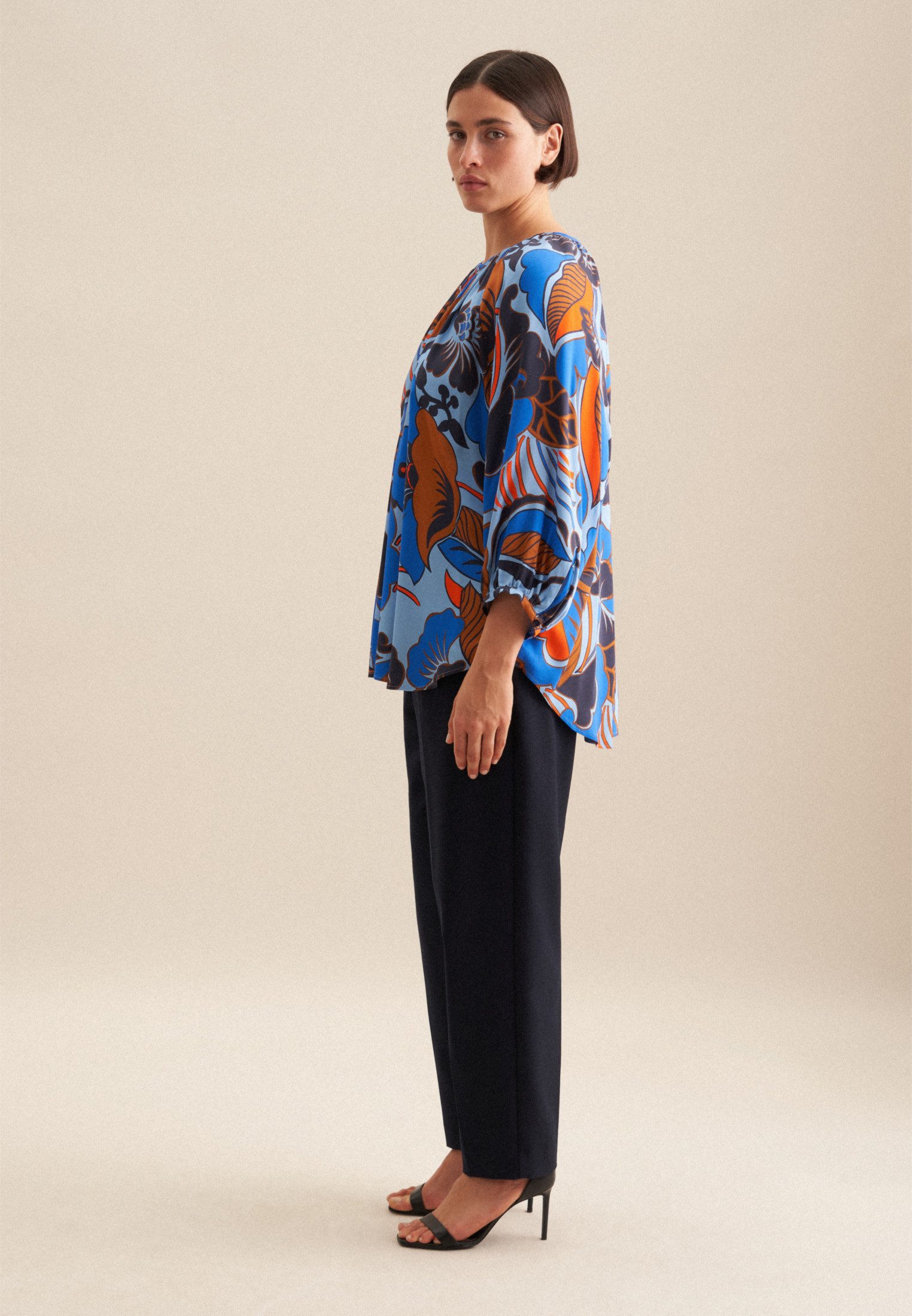 seidensticker Klassieke blouse Zwarte roos Tuniek bloemmotief