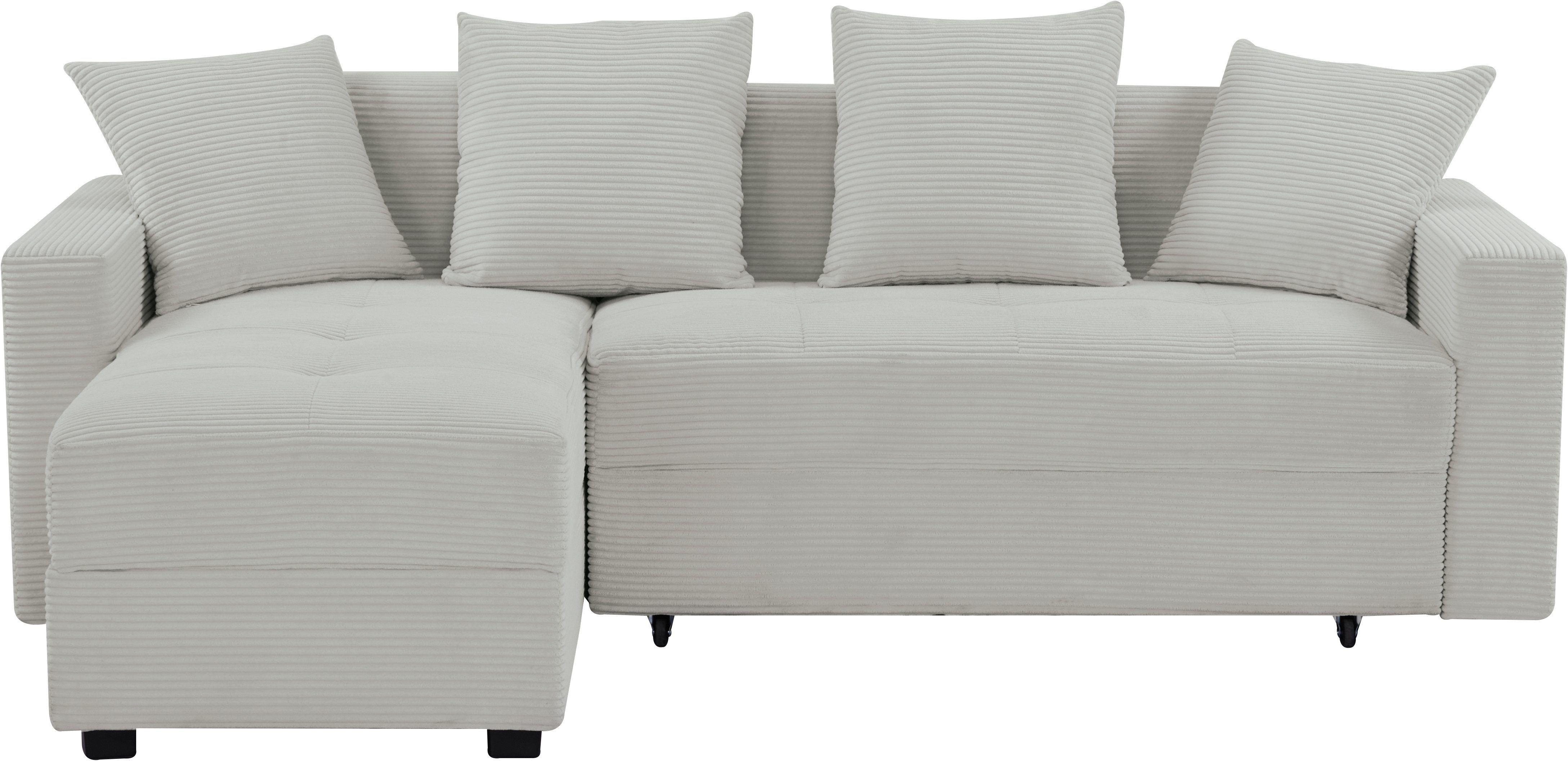 INOSIGN Hoekbank KILLAM, 217 cm, L-vorm, met slaapfunctie en bedlade Recamière rechts / links monteerbaar, in cord en geweven stof