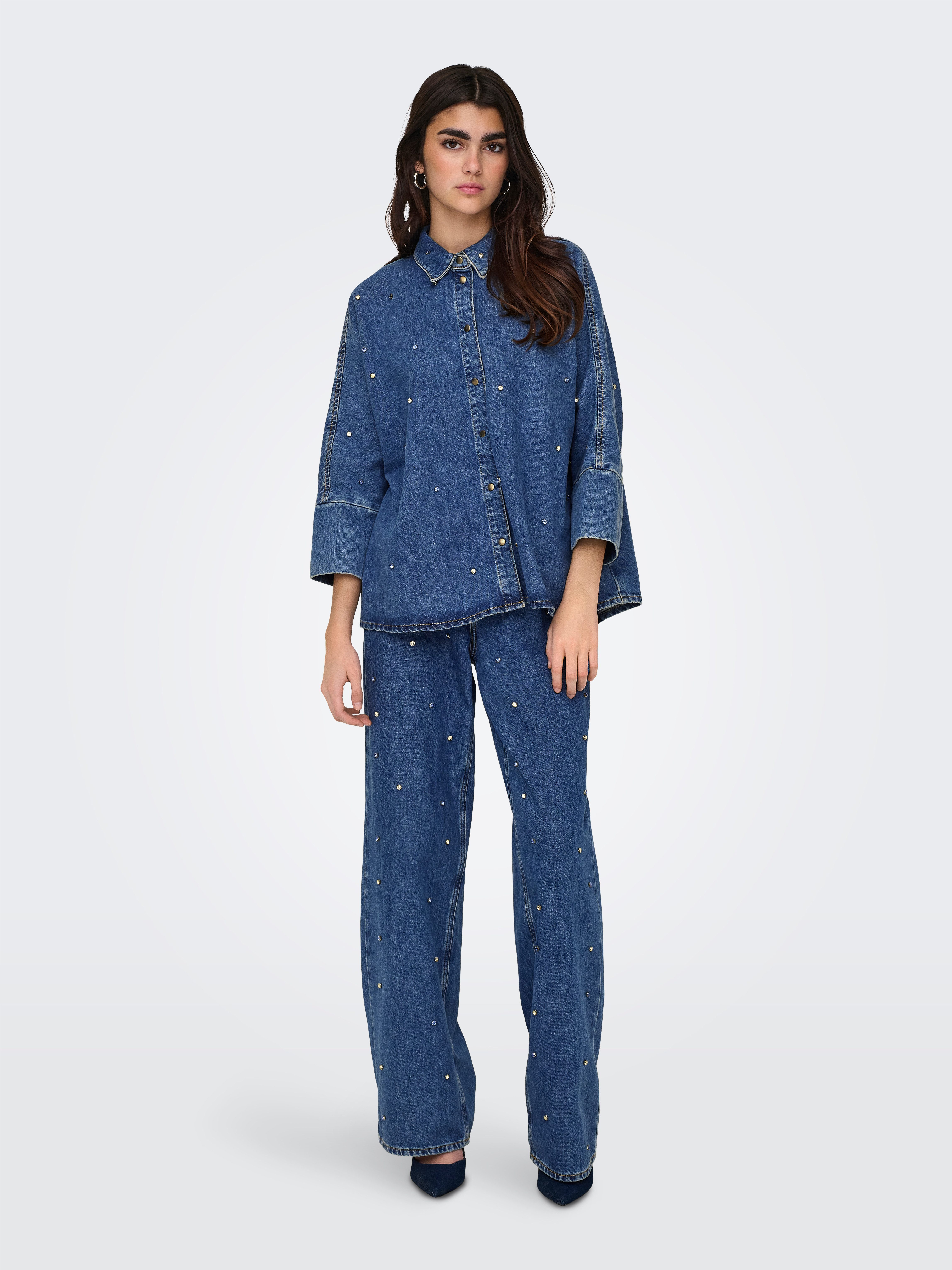Only Jeans blouse ONLGRACE 3/4 RHINESTONE MB DNM SHIRTNOOS