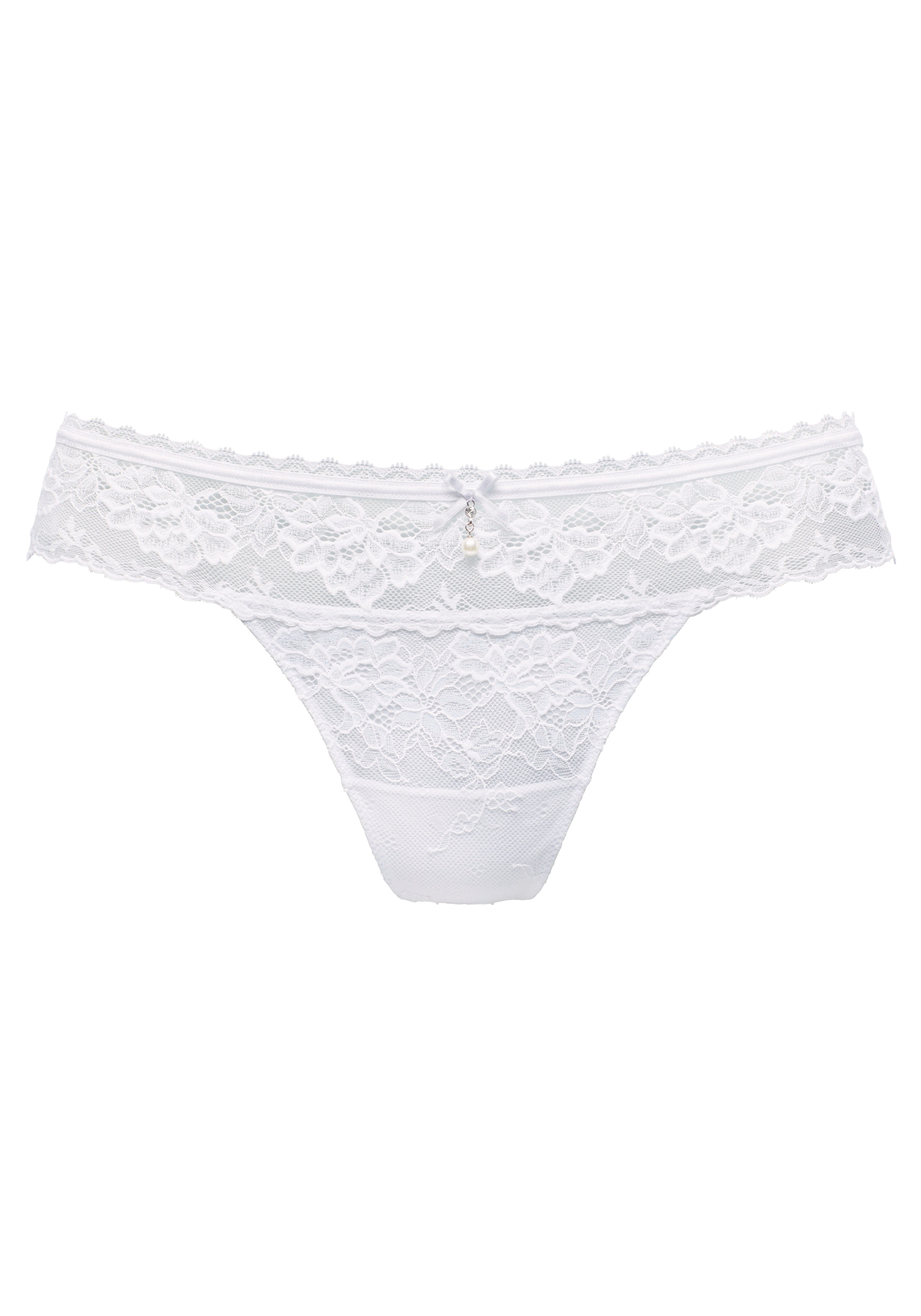 Lascana String rondom van delicate jacquardkant met edel sieraadaccessoire