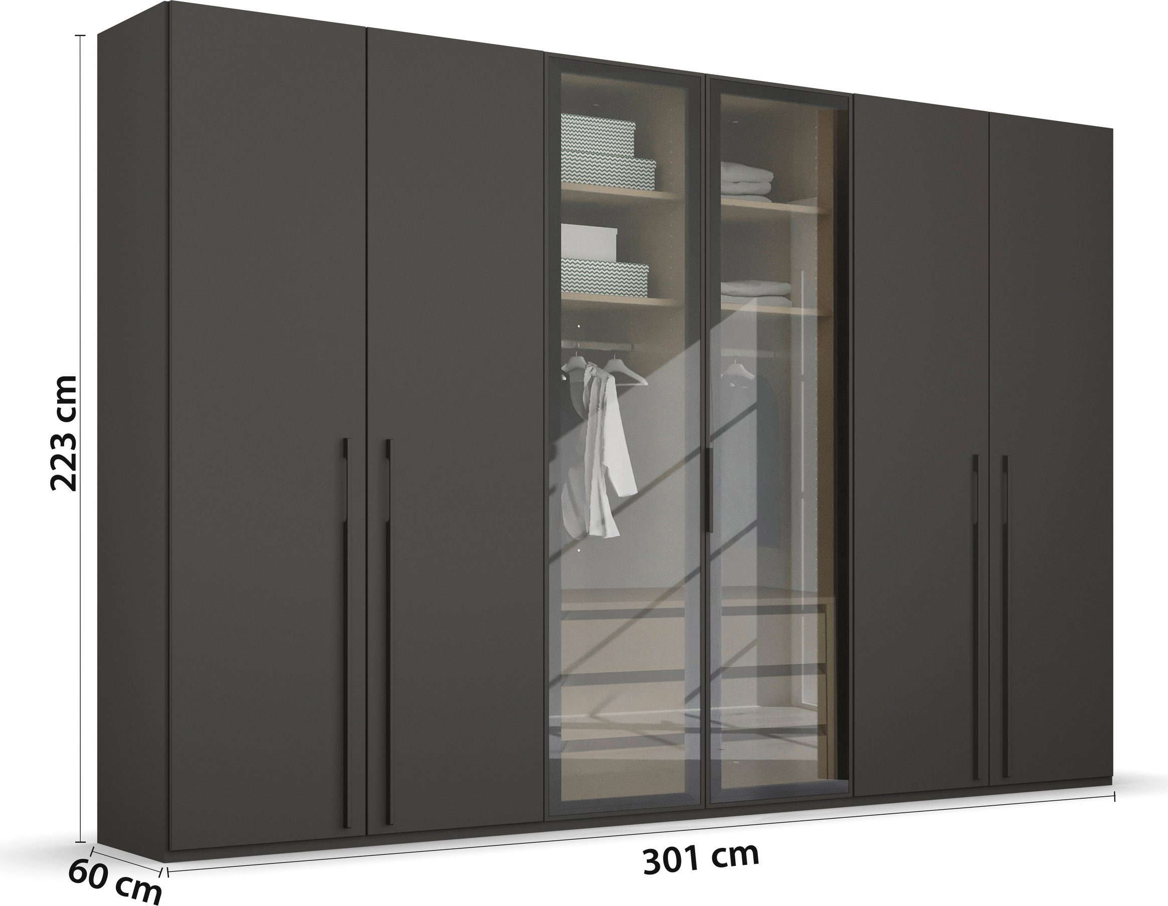 rauch Draaideurkast Kledingkast kast garderobe SKAT SHINE met hoogwaardige, transparant grijs glas inclusief uitgebreid toebehoren made in germany