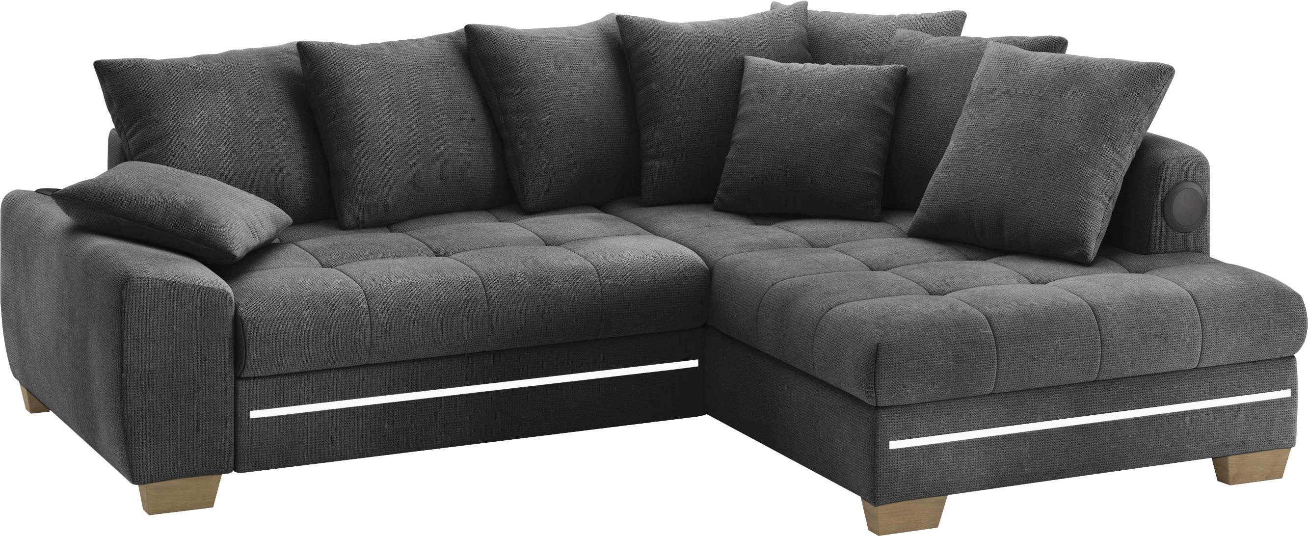 Mr. Couch Hoekbank Nikita II, L-vorm met koudschuim, rgb-led, geluidssysteem, optioneel met bed, bedlade zwart, hoekbanken