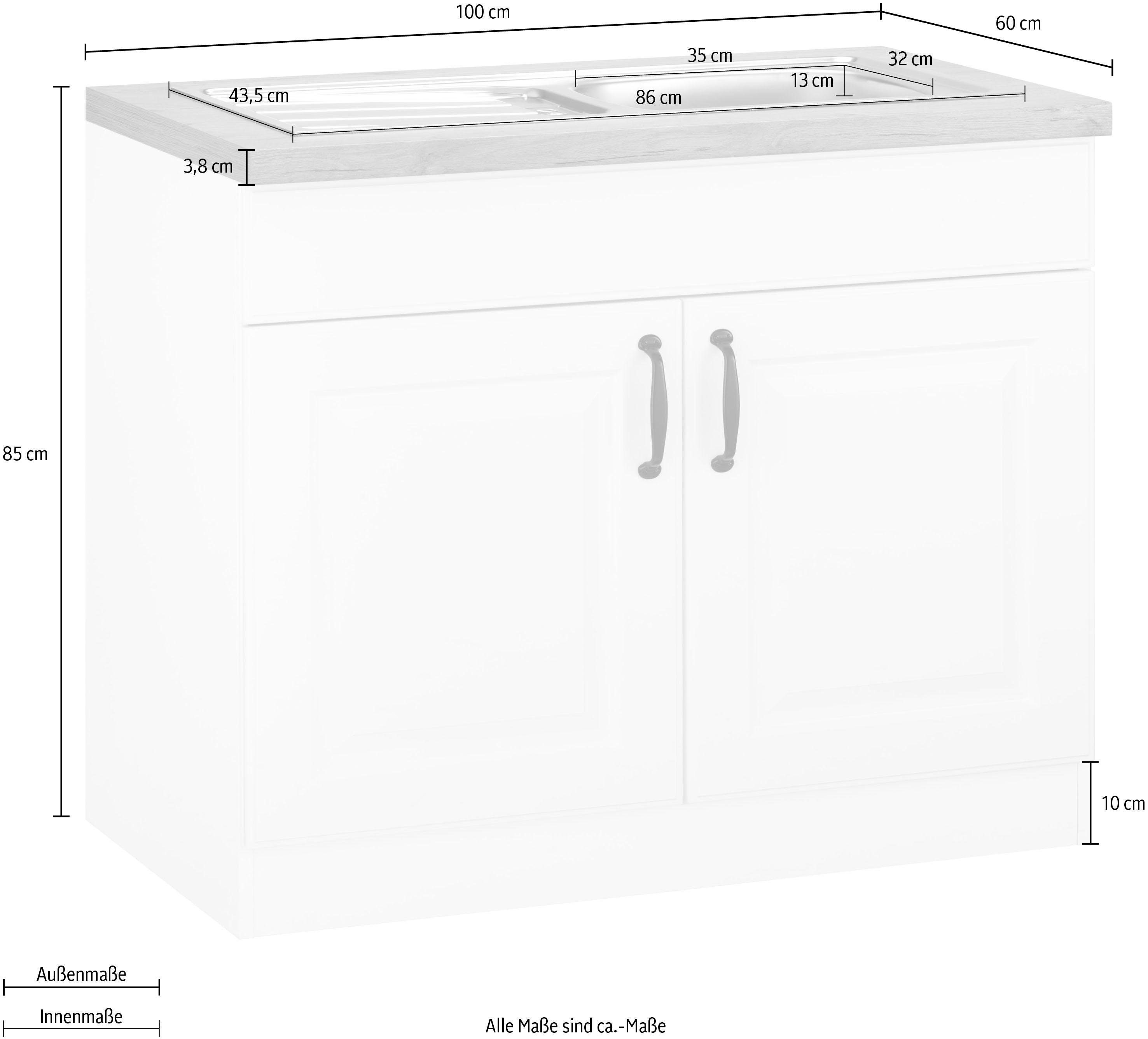wiho Küchen Gootsteenkast Erla 100 cm breed met vakkenfront