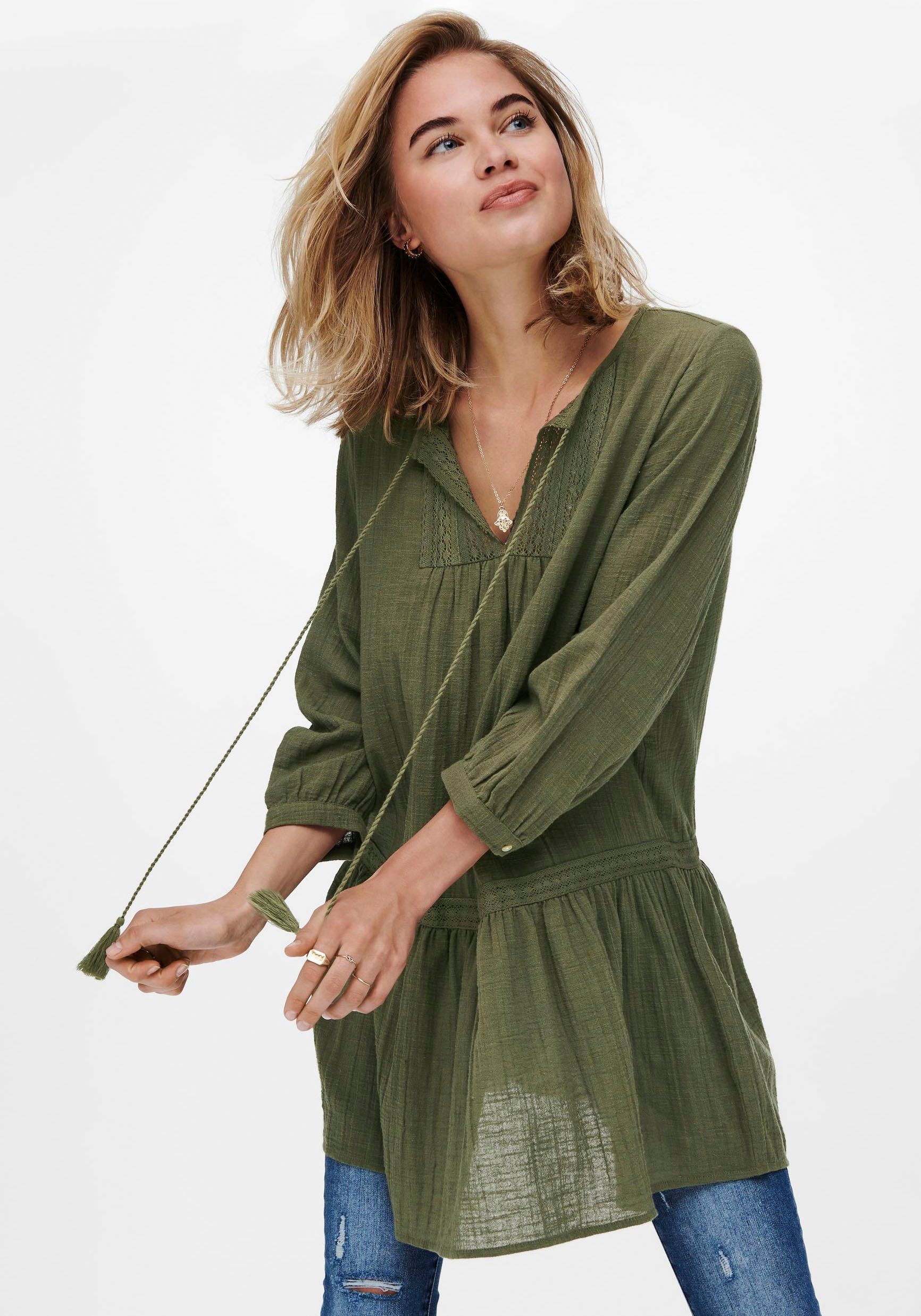 Only Tuniekjurk ONLVINNIE LIFE 3/4 LACE TUNIC WVN NOOS kan worden gedragen als mini jurk of tuniekblouse
