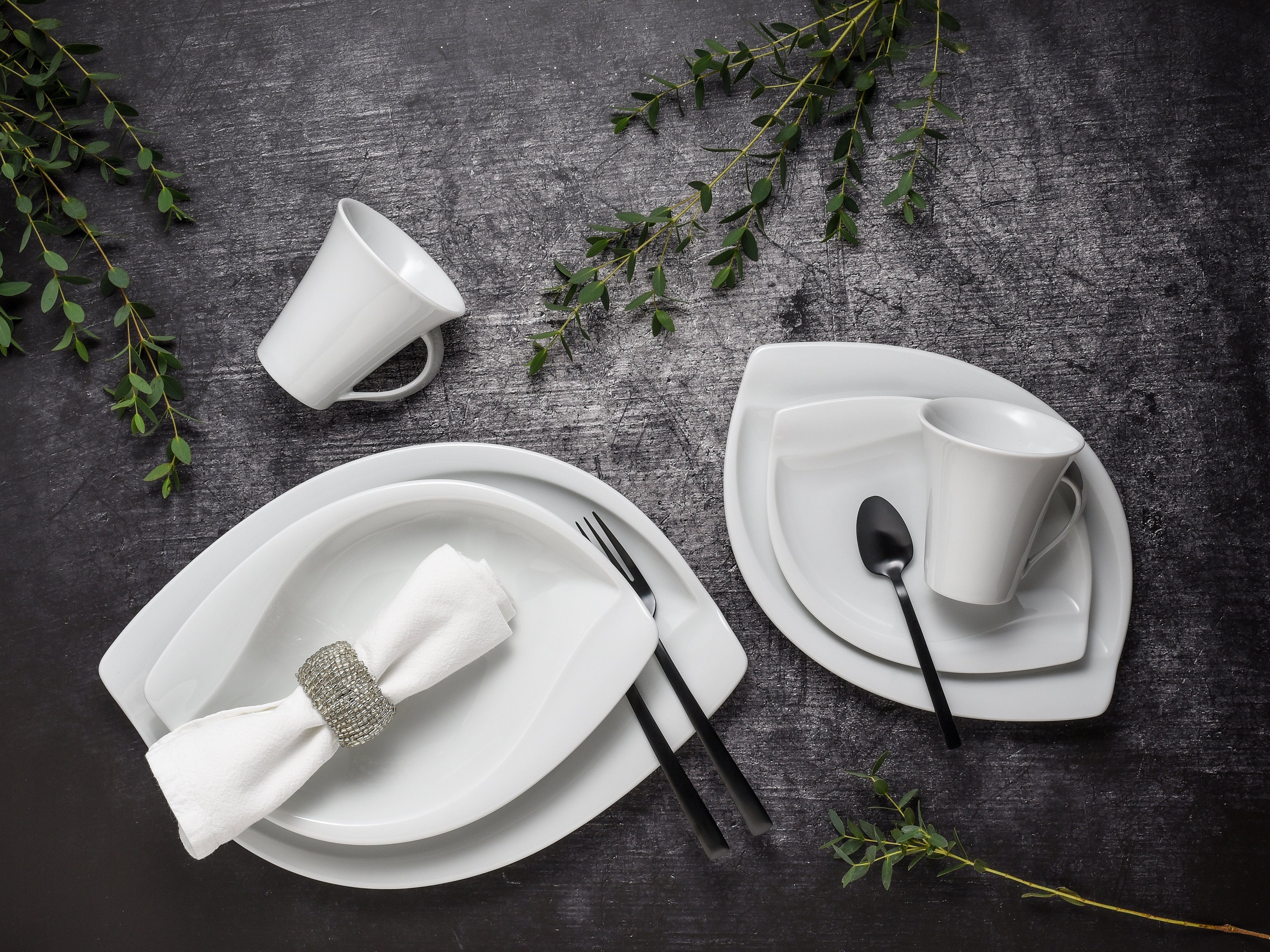CreaTable Combi-servies Servies-set ACACIA Servies, wit, opvallend model, 30 delen, voor 6 personen (set, 30-delig)