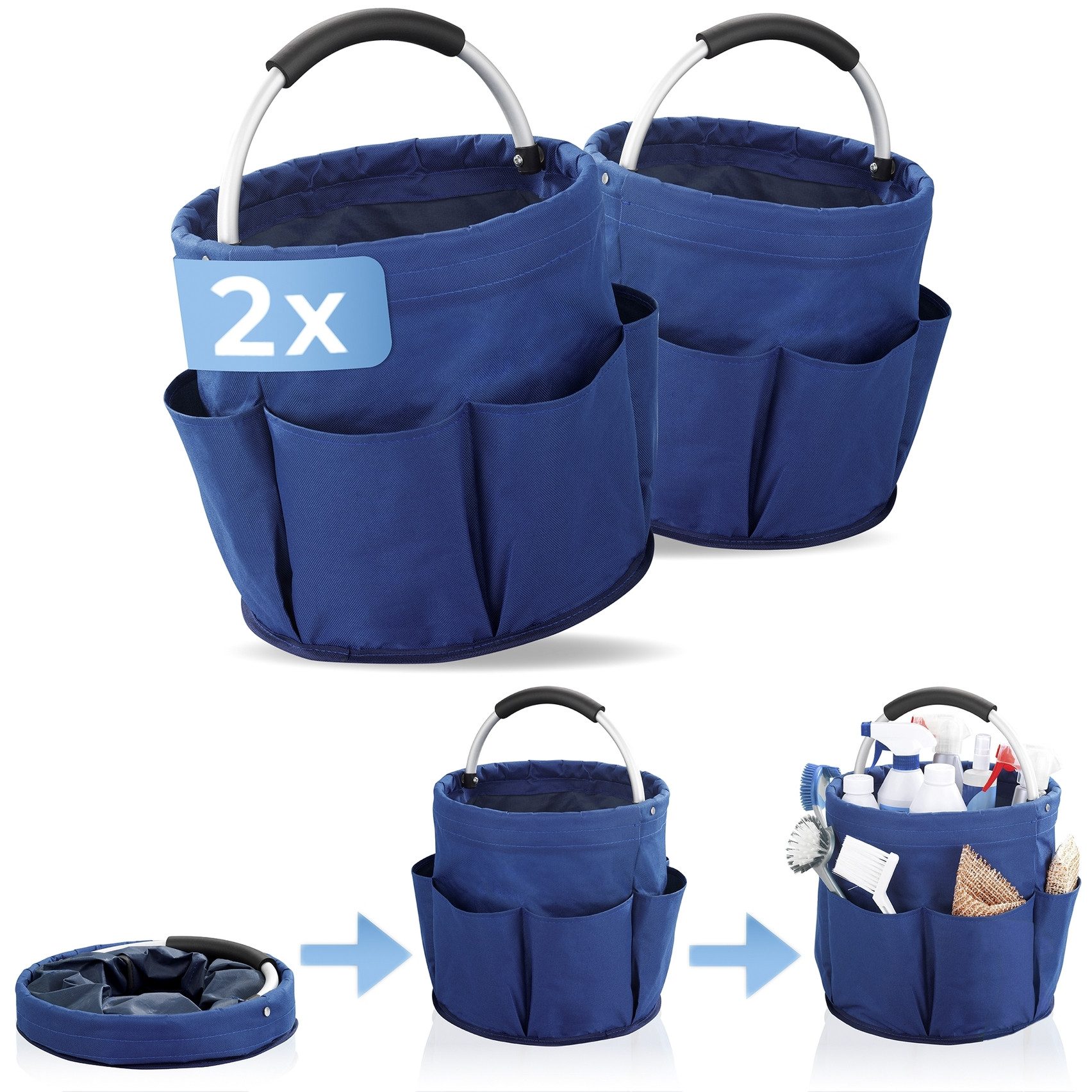 Maximex Organizer Universal-Reinigungs-Caddy Multifunctioneel mand met 6 buitenzakken, ideaal voor huishouden, tuin & kamperen (set, 2-delig)