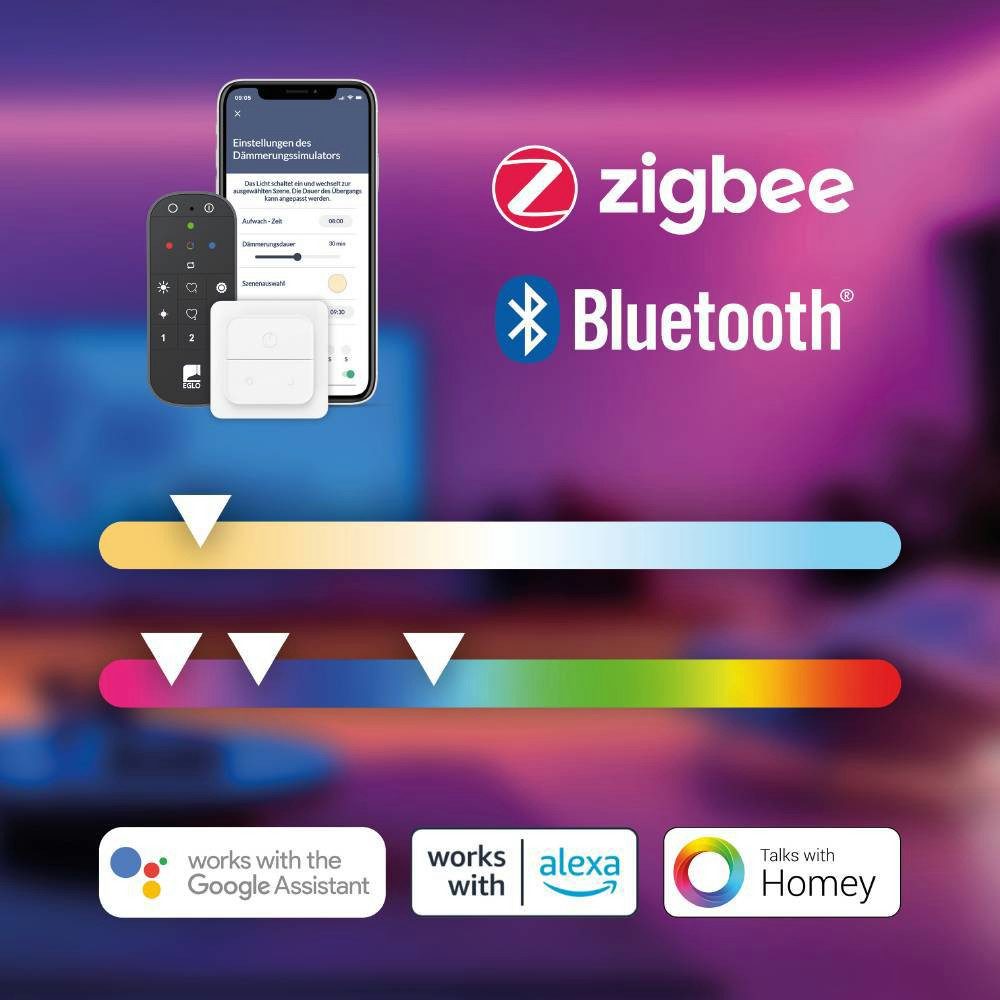 EGLO Staande lamp ANCHORENA-Z vloerlamp, hout, ZigBee 3.0, disco-modus, lamp Timer, app / spraakbesturing Alexa, 150 cm, excl. afstandsbediening (1 stuk)