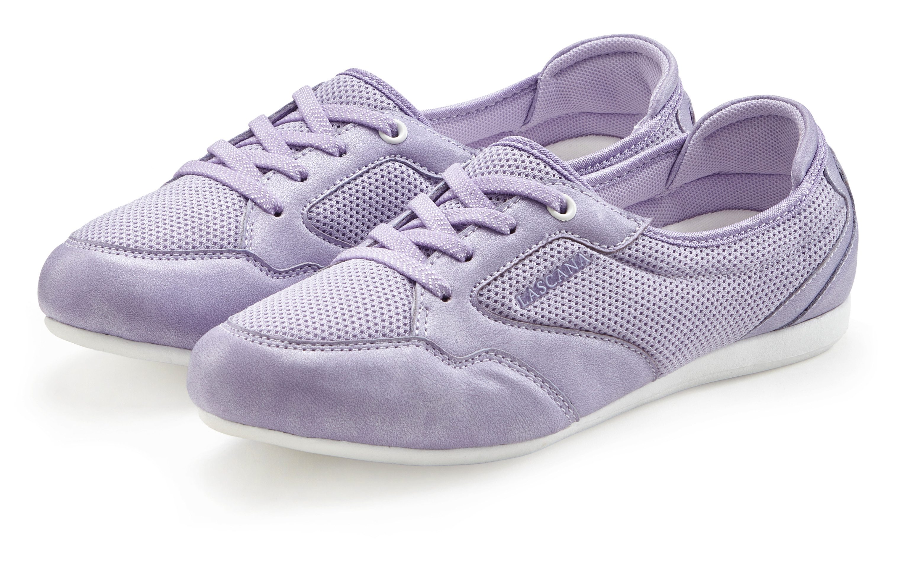 Lascana Sneakers Vrijetijdsschoen, lage schoen in modieuze mesh-look VEGAN dames lage sneakers maat 35 EU paars