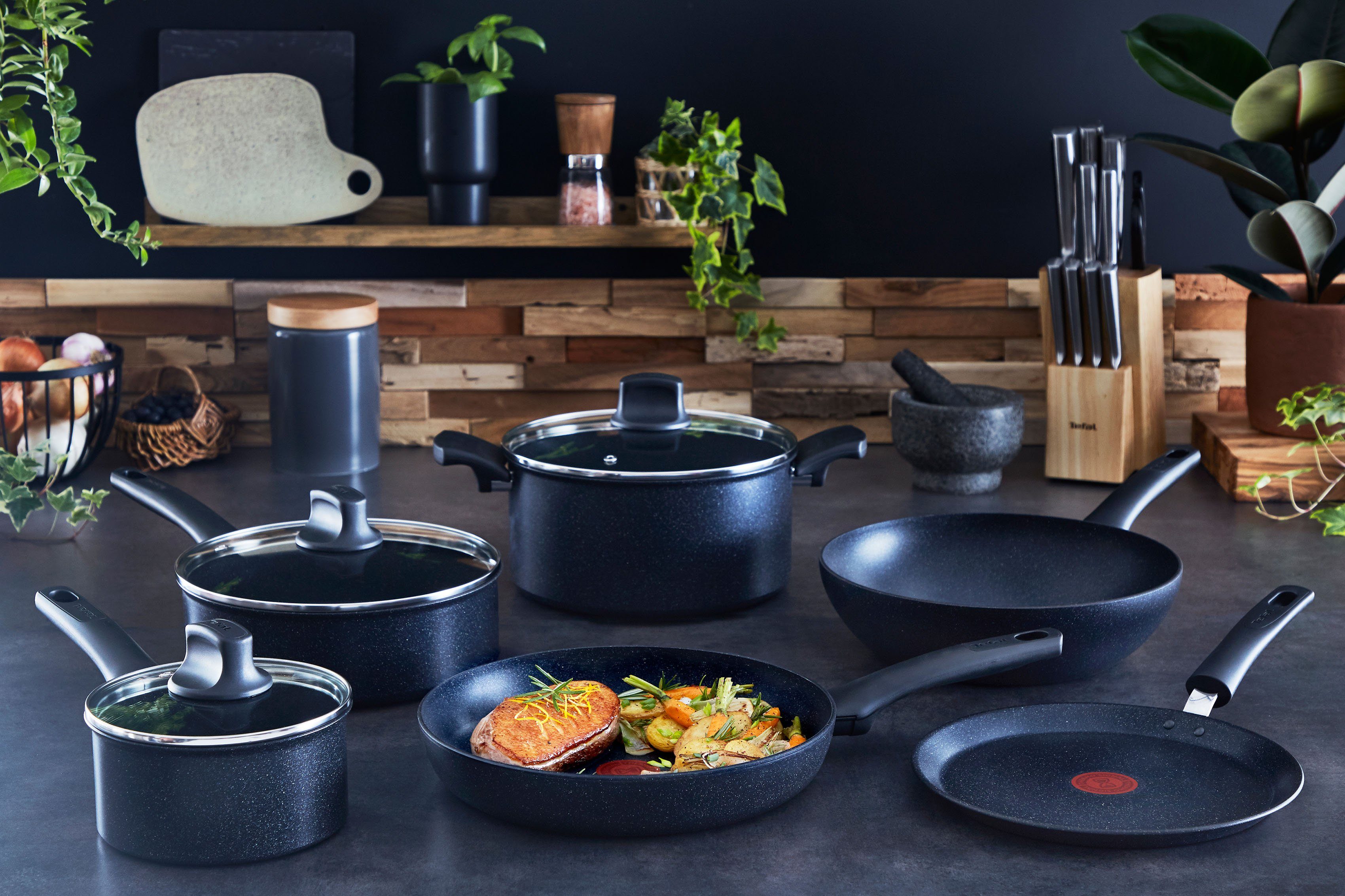 Tefal Wok Black stone Aluminium, Mineralia anti-aanbak, thermo-signaal, voor alle kookplaten, inductie (1-delig)