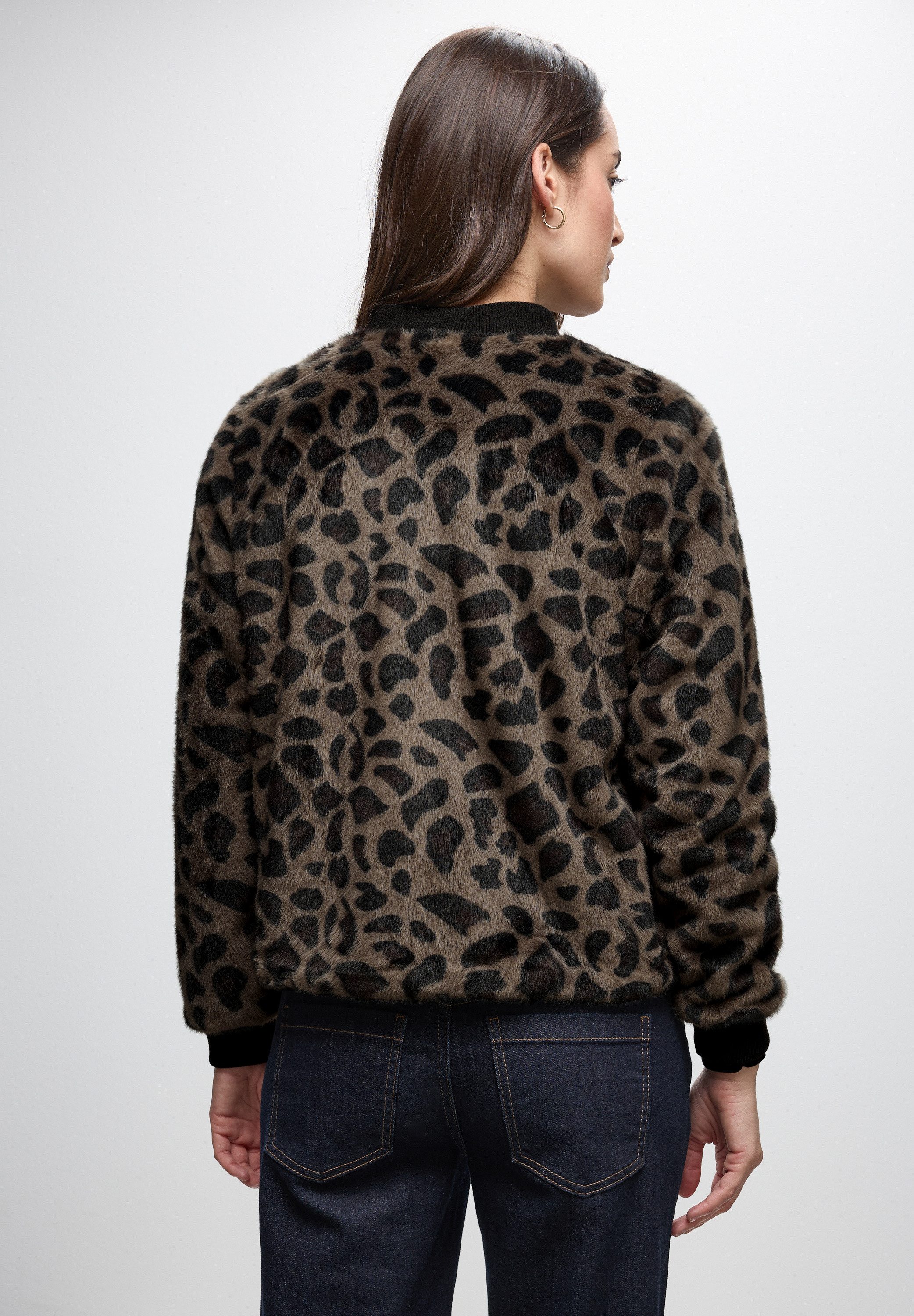 STREET ONE Blouson met leo-print, nepbont met tunnelkoord aan de zoom