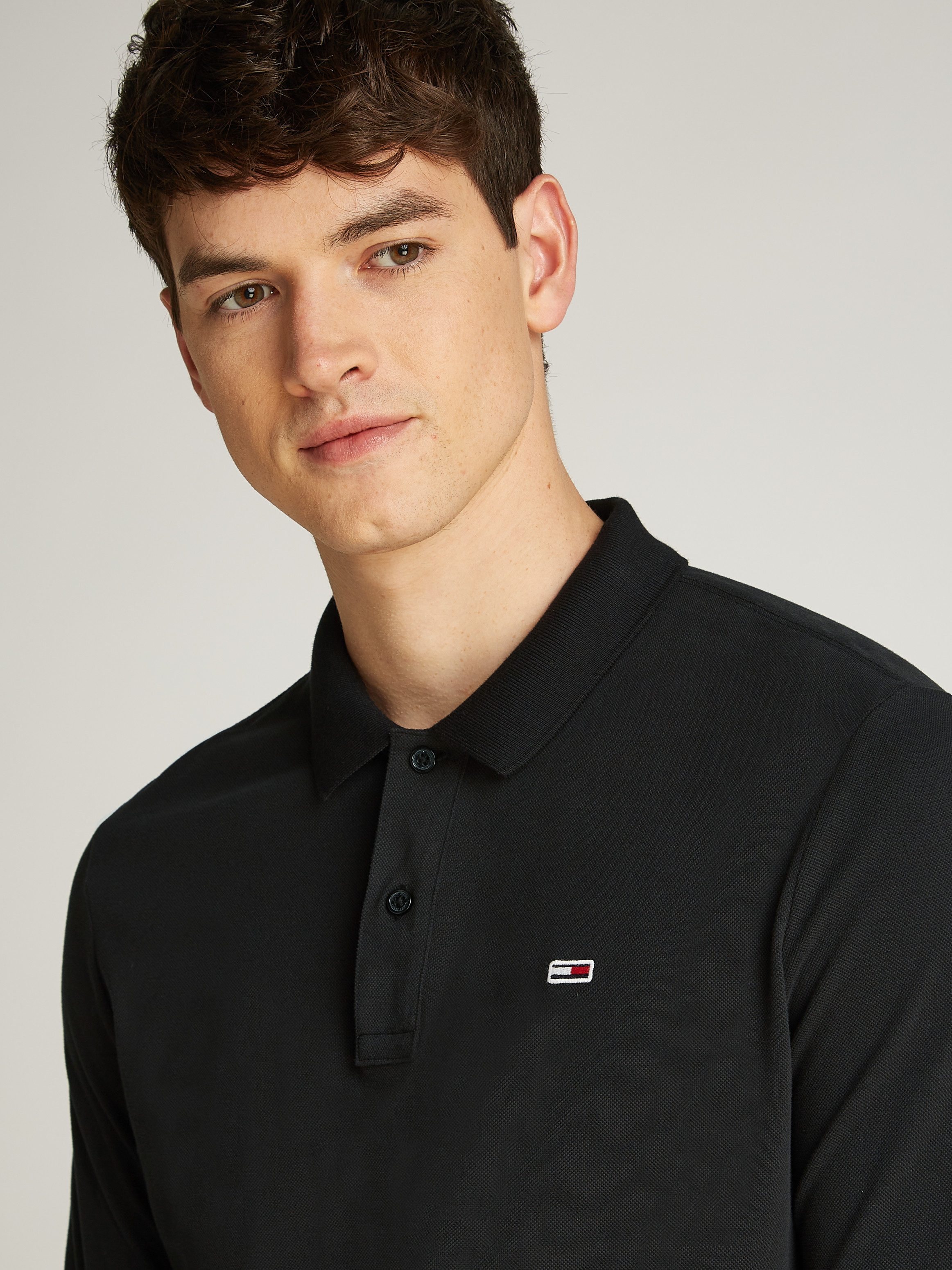 Tommy Jeans Plus Poloshirt met lange mouwen TJM SLIM PLACKET POLO LS EXT in grote maten, logoborduring