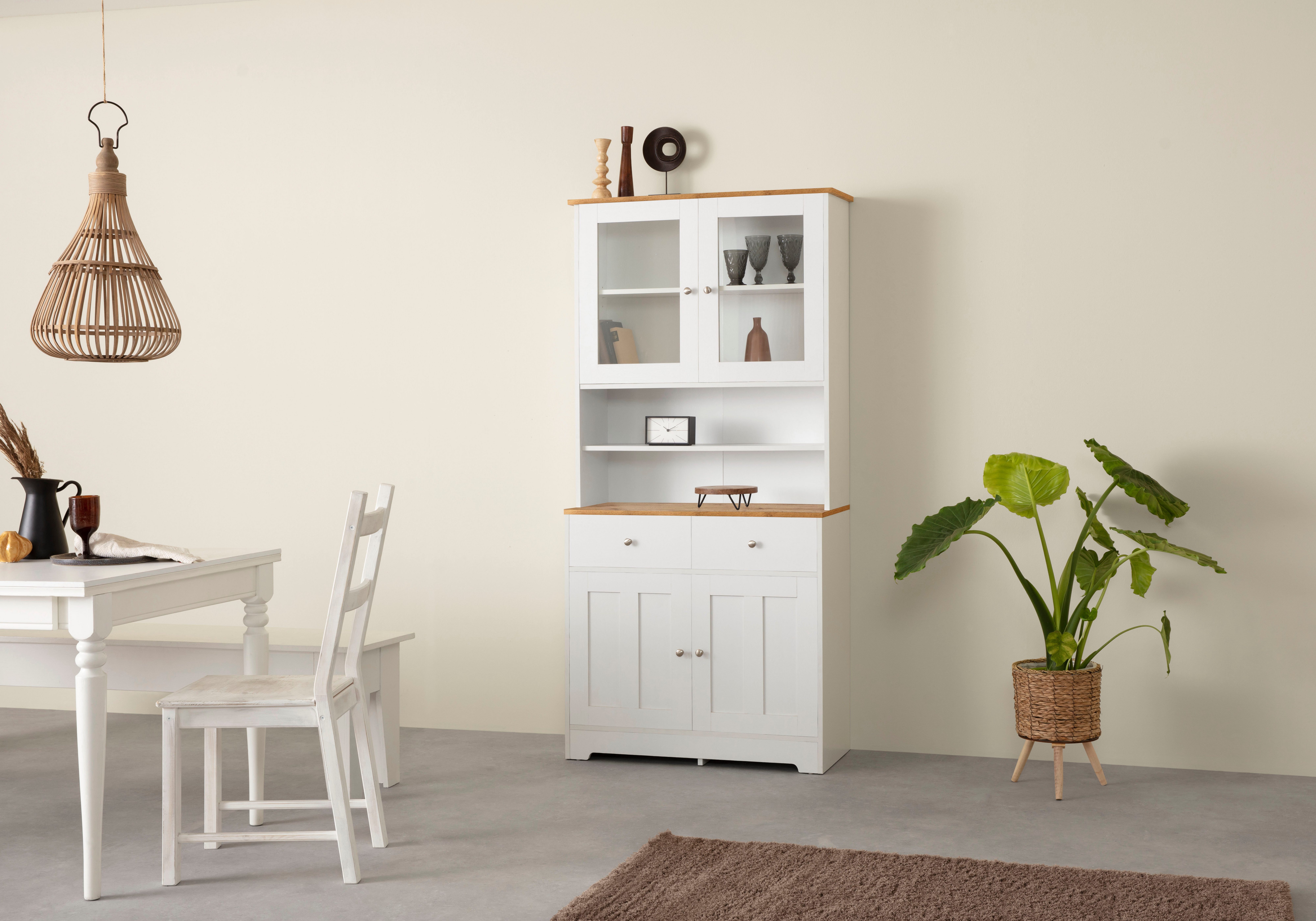Home affaire Buffetkast Kate Breedte 88 cm, met glasdeuren en houten deuren, metalen handgrepen, hoogte 182 cm