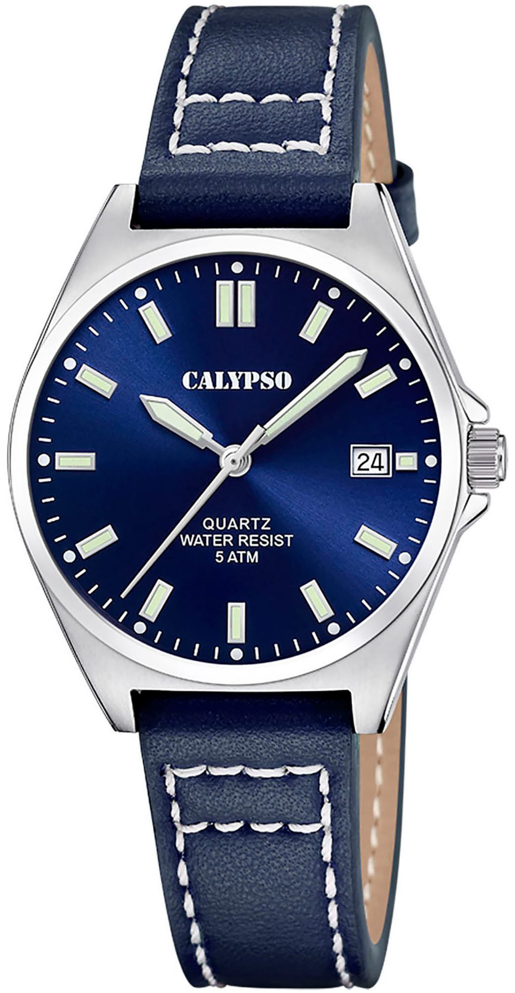 CALYPSO WATCHES Kwartshorloge Basic Horloge, dameshorloge, leren band, analoog, dag dames horloges blauw