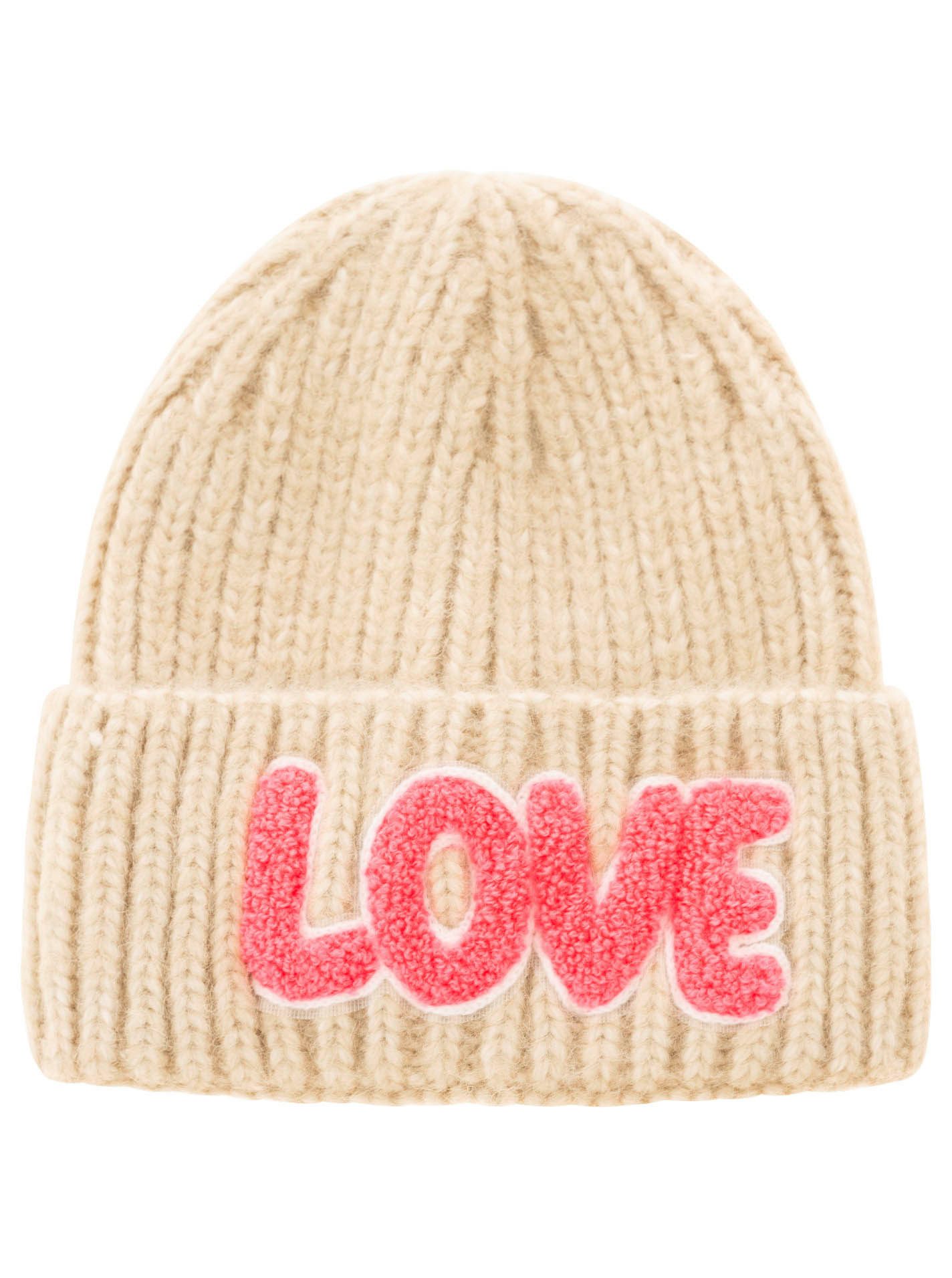 Zwillingsherz Beanie Love Label met love-opschrift en wolpercentage