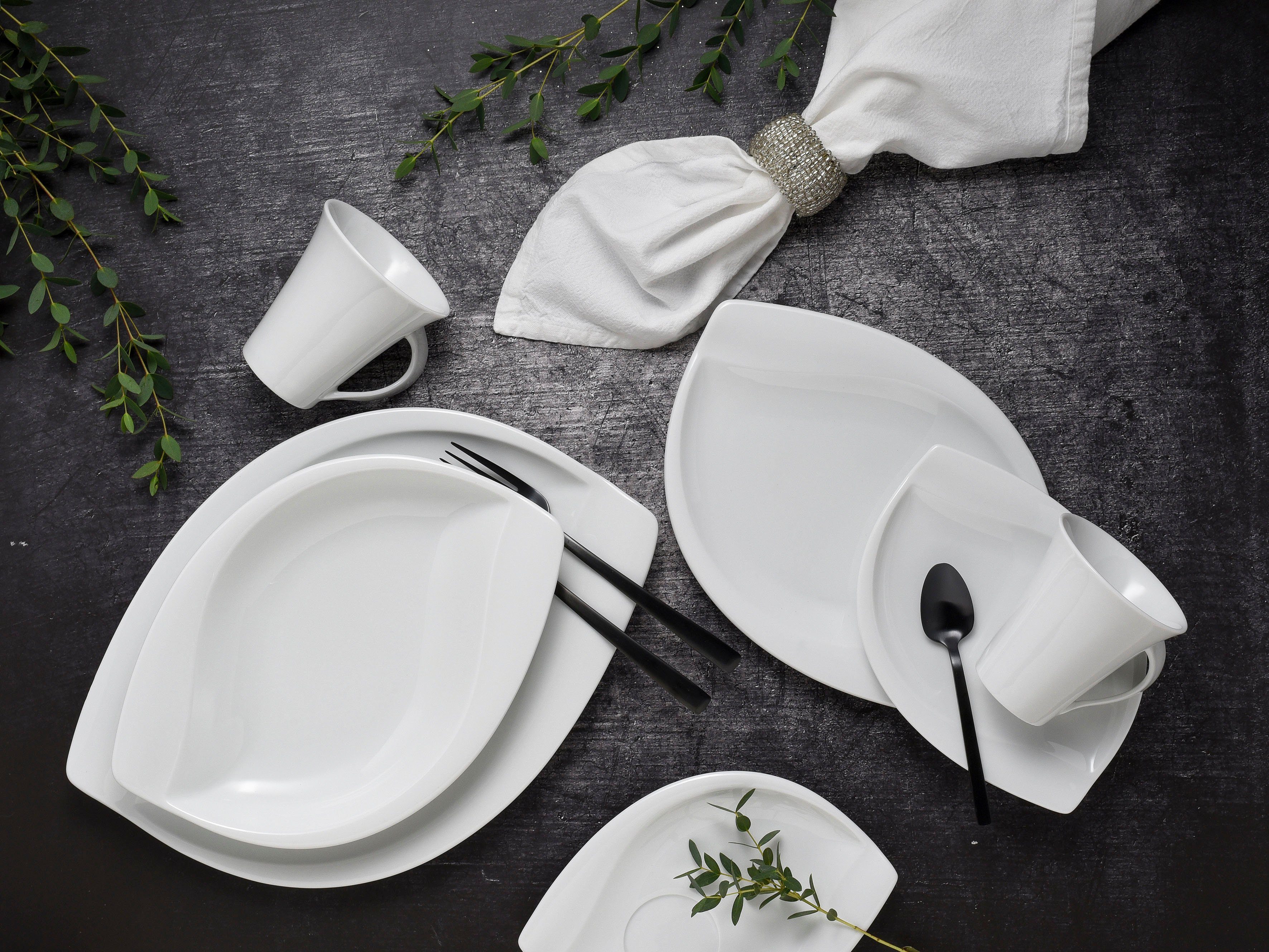 CreaTable Combi-servies Servies-set ACACIA Servies, wit, opvallend model, 30 delen, voor 6 personen (set, 30-delig)