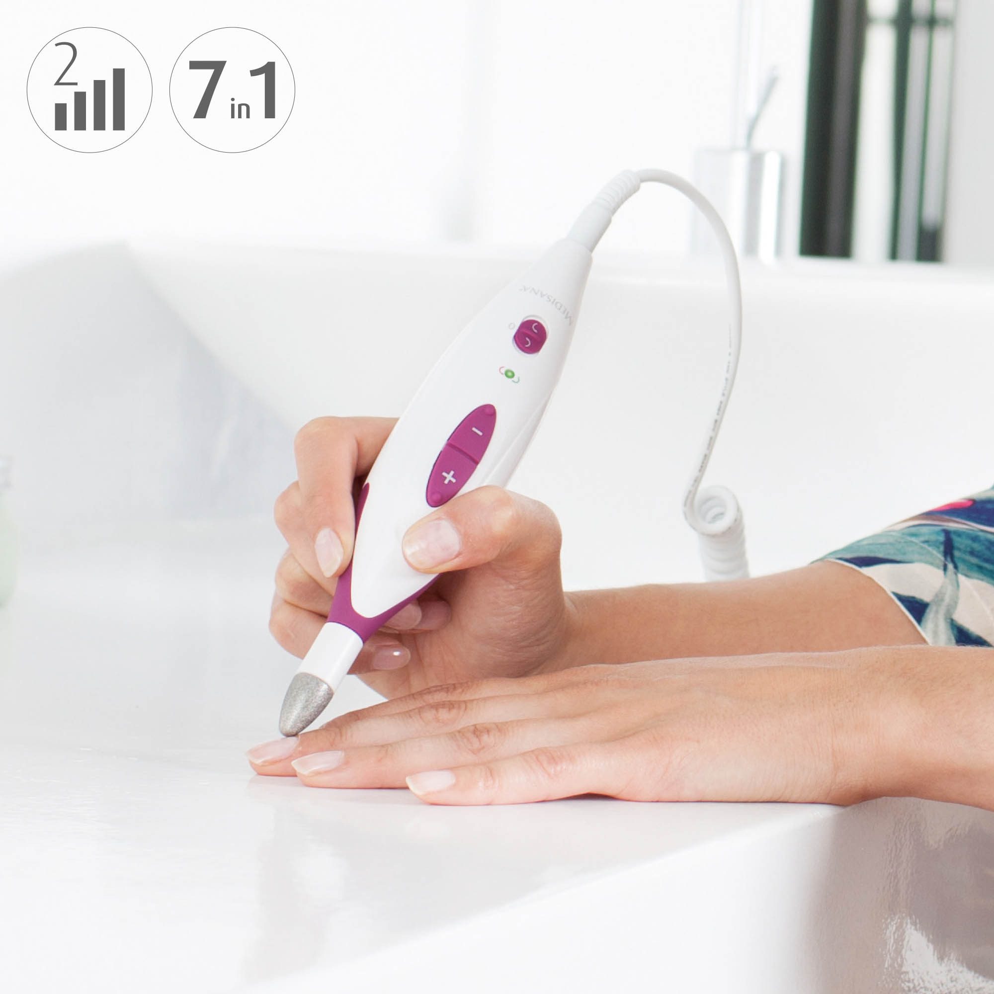Medisana Manicure-/pedicureset MP 815 voor nagels, nagelriemen en eelt, 2 standen, links-/rechtsloop, opzetstukken