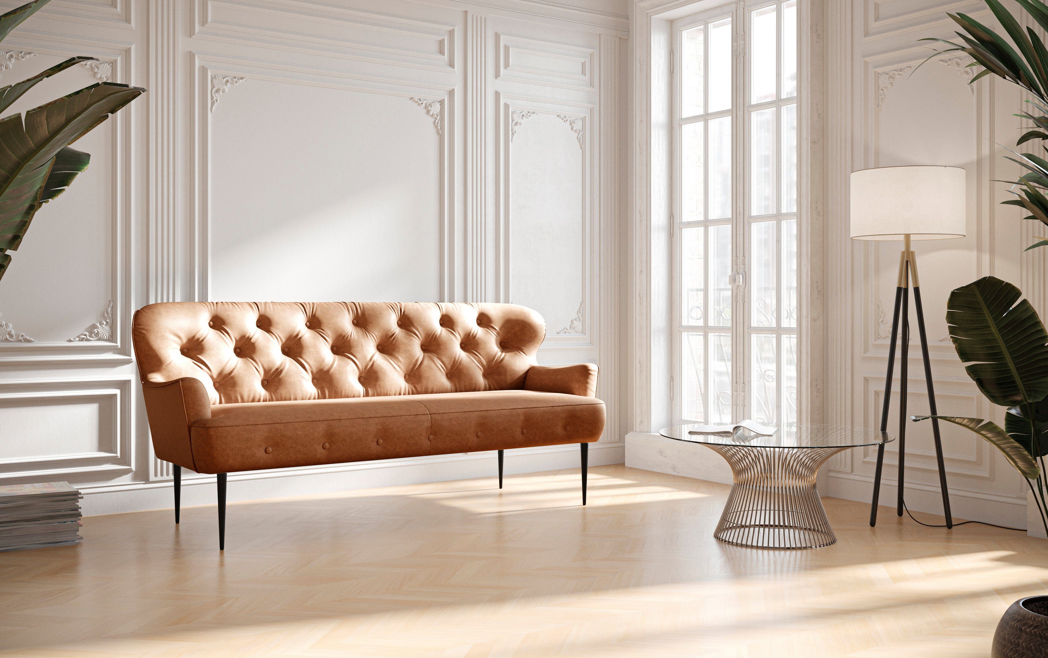 Places of Style 3-zitsbank Amber met capitonnage, in verschillende stofsoorten bruin, 3-zitsbanken