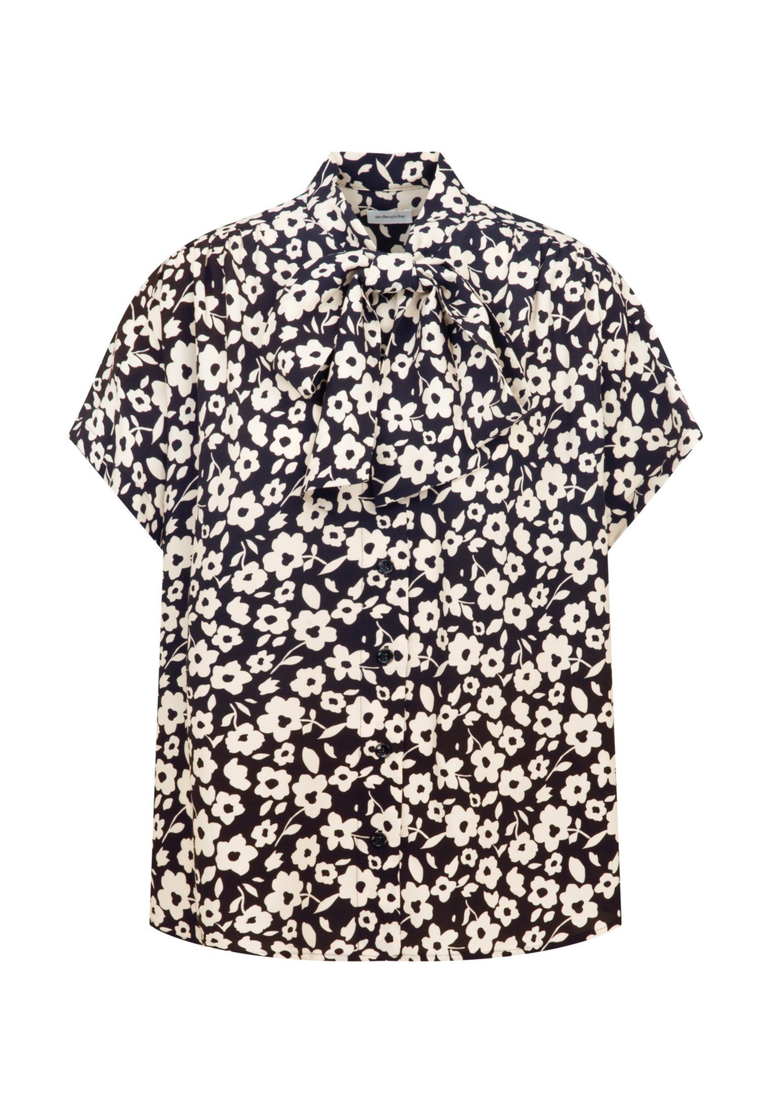 seidensticker Blouse met kraagstrik Zwarte roos Korte mouwen kraag print