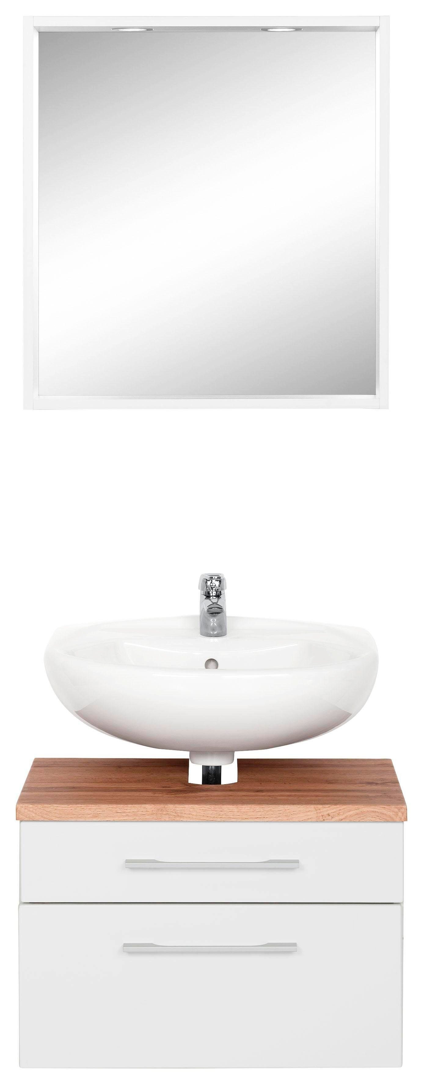 held moebel badkamerserie davos spiegel inclusief verlichting en wastafelonderkast (2-delig) wit