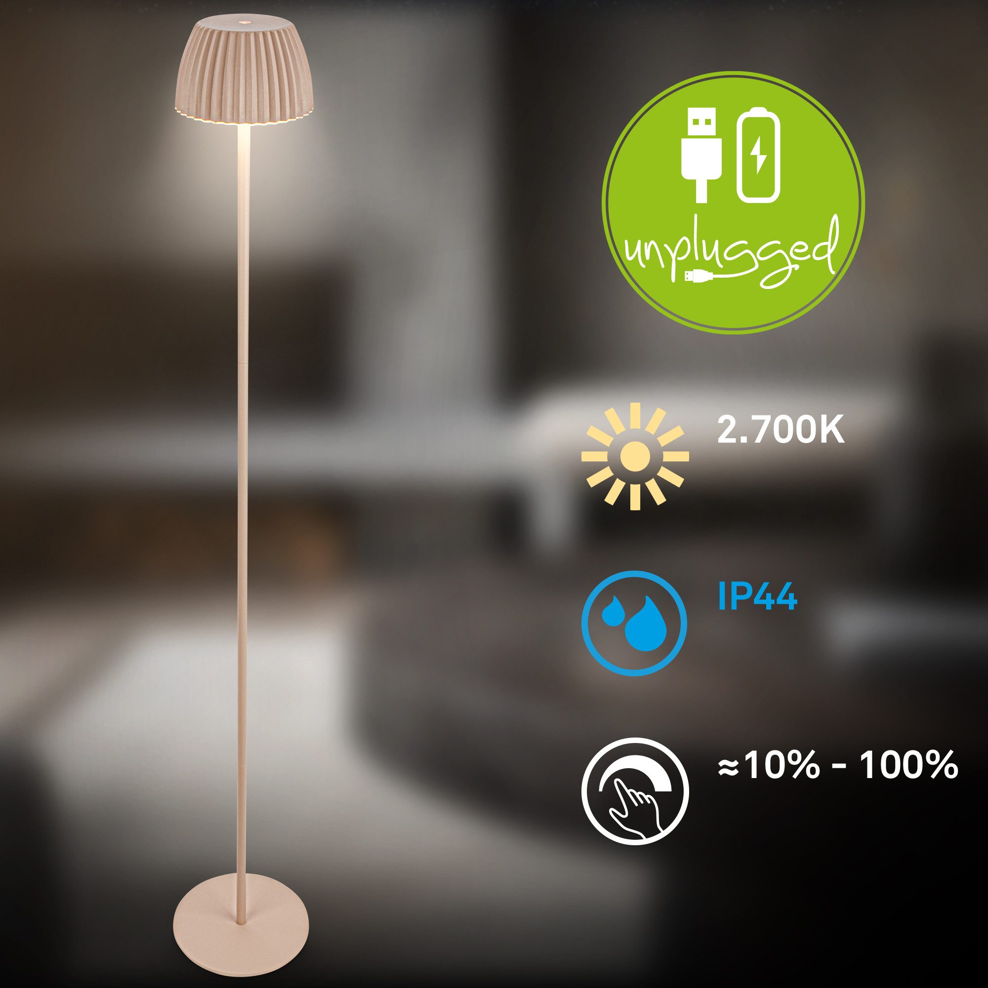 Briloner Leuchten Led-staande lamp Accu LED vloerlamp, beige