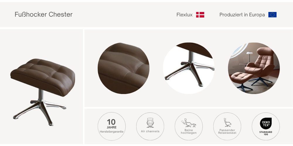 FLEXLUX Voetenbankje Chester, beensteun, ontspanning, hoog comfort, ergonomisch