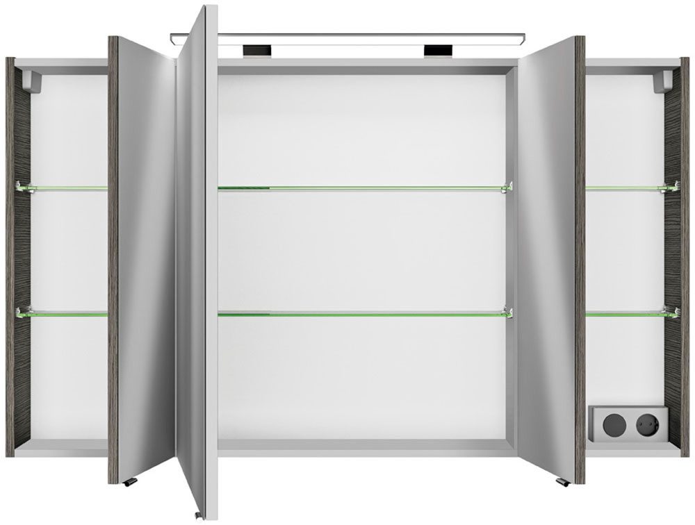 Saphir Badkamerspiegelkast Serie 4010 badkamer spiegelkast incl. LED-opbouwlamp Badkast 120 cm breed, 3 deuren, 6 glazen legplanken, incl. deurdemper