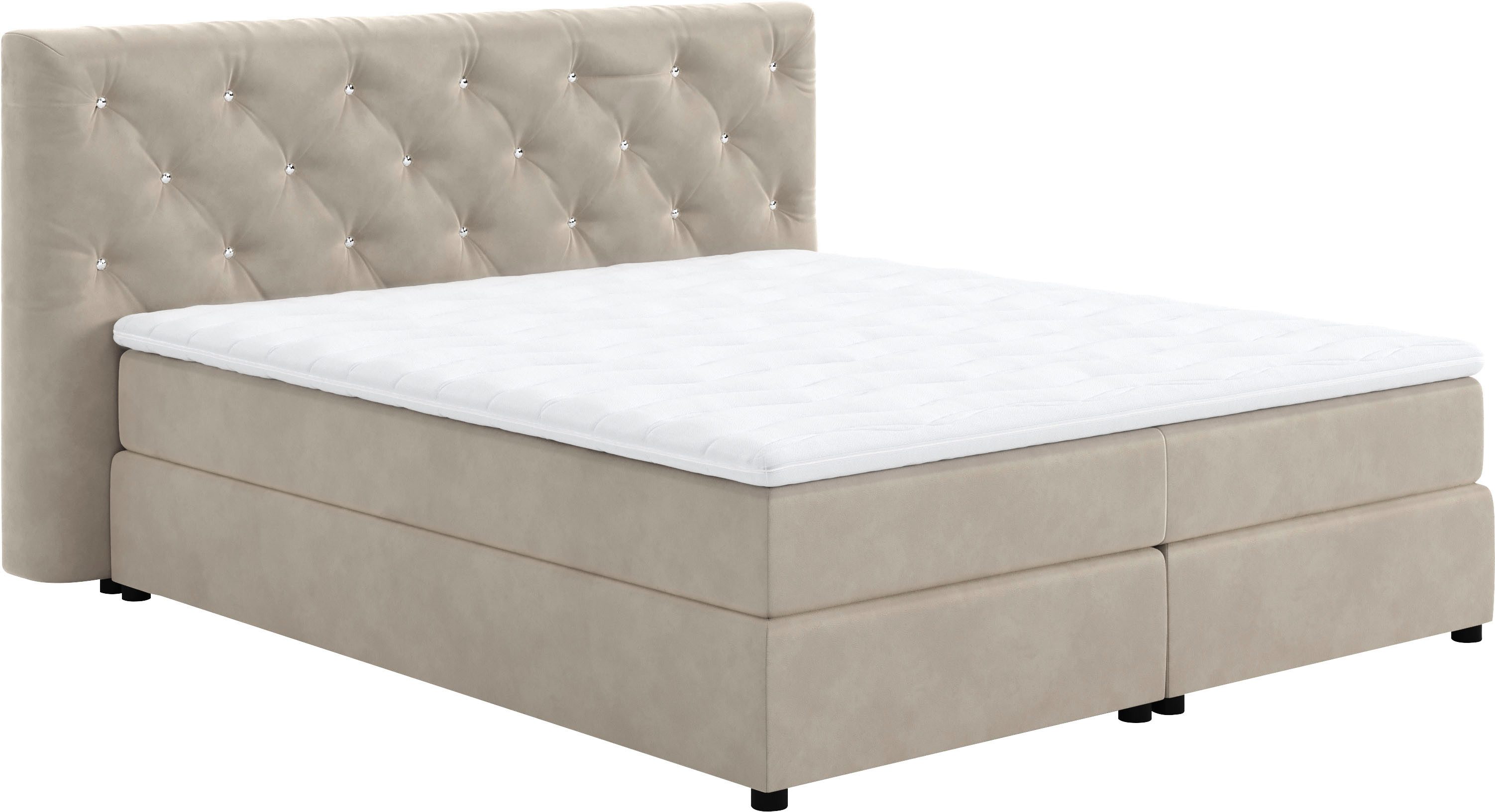 COTTA Boxspring Castlerock met strass-steentjes in het hoofdeinde, incl. topper boxsprings maat Velour VELVET beige