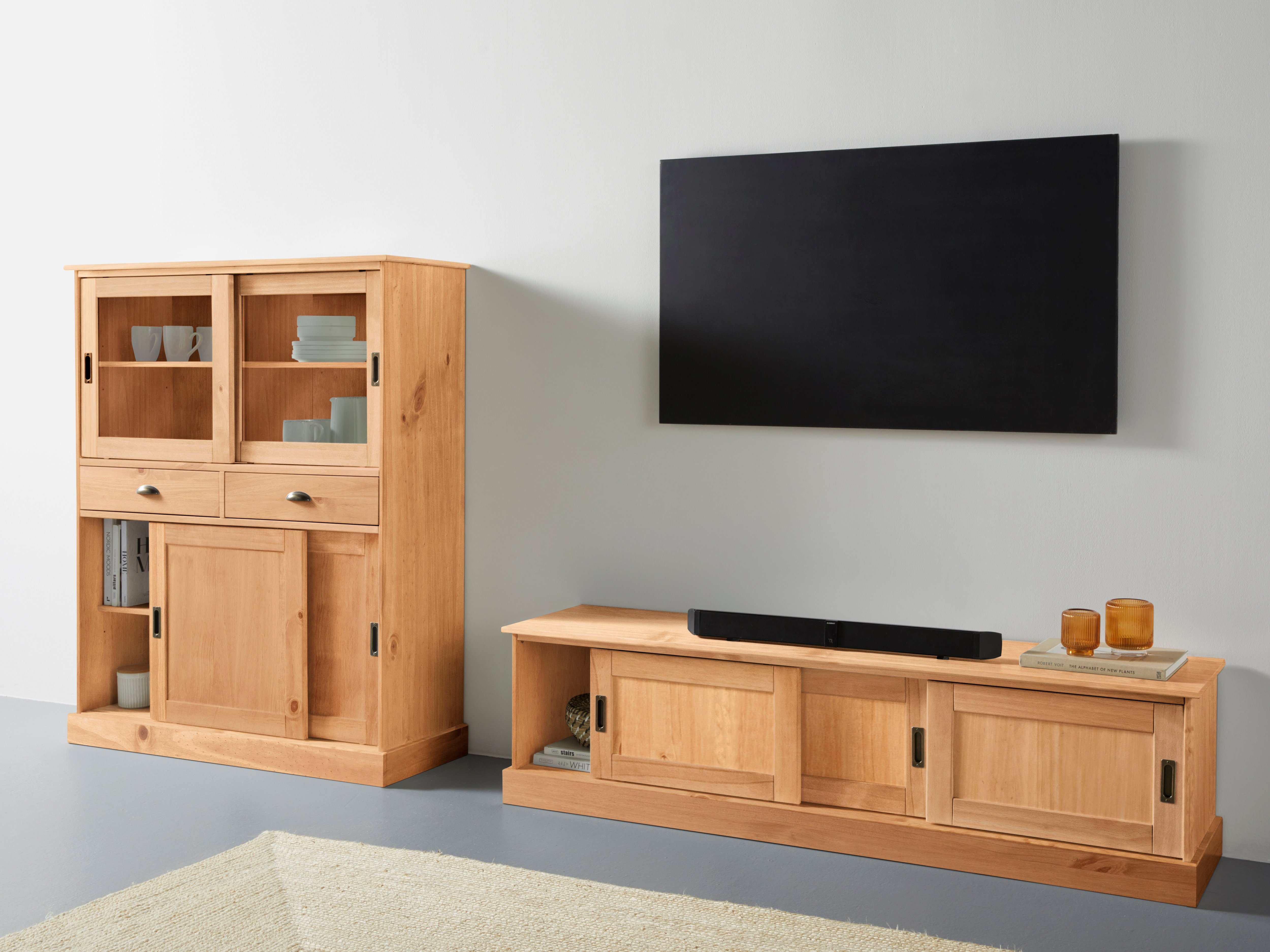 Home affaire Highboard Schröder Vitrine van massief dennenhout, breedte 114 cm