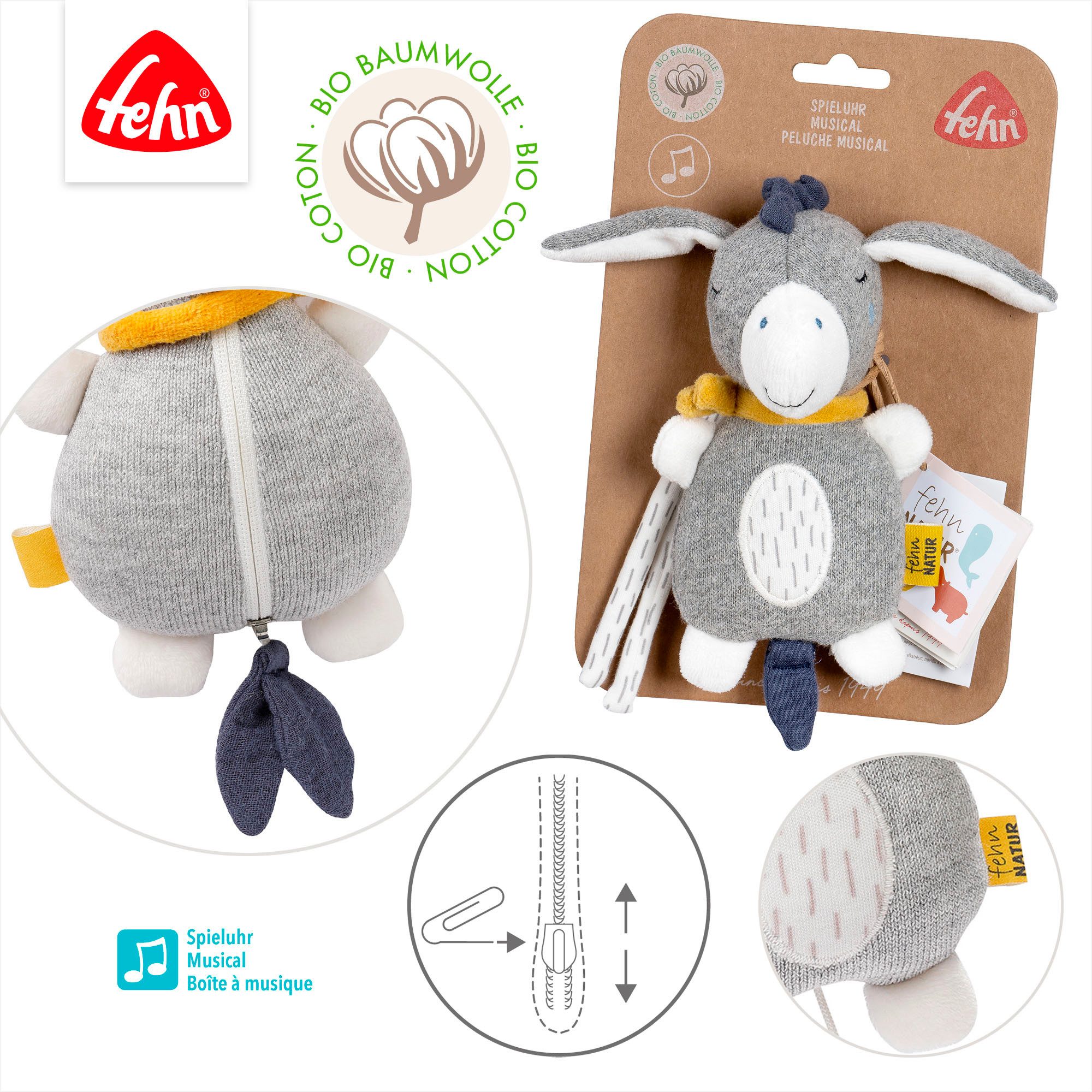 Fehn Speeldoosje FehnNATUR, mini-speeldoosje ezel