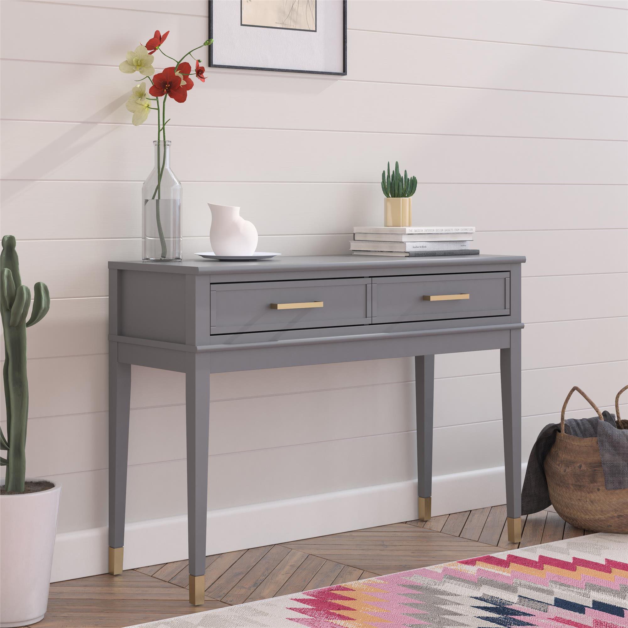 CosmoLiving by Cosmopolitan Sidetable Westerleigh met 2 laden, onderhoudsvriendelijk mdf, massief houten poten, hoogte 76 cm (1 stuk)