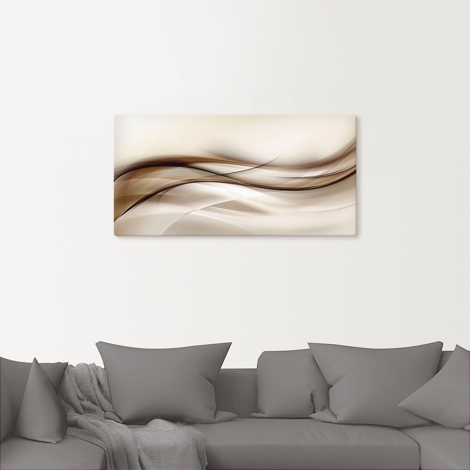 Artland Artprint Bruine abstracte golf als artprint van aluminium, artprint voor buiten, artprint op linnen, poster, muursticker